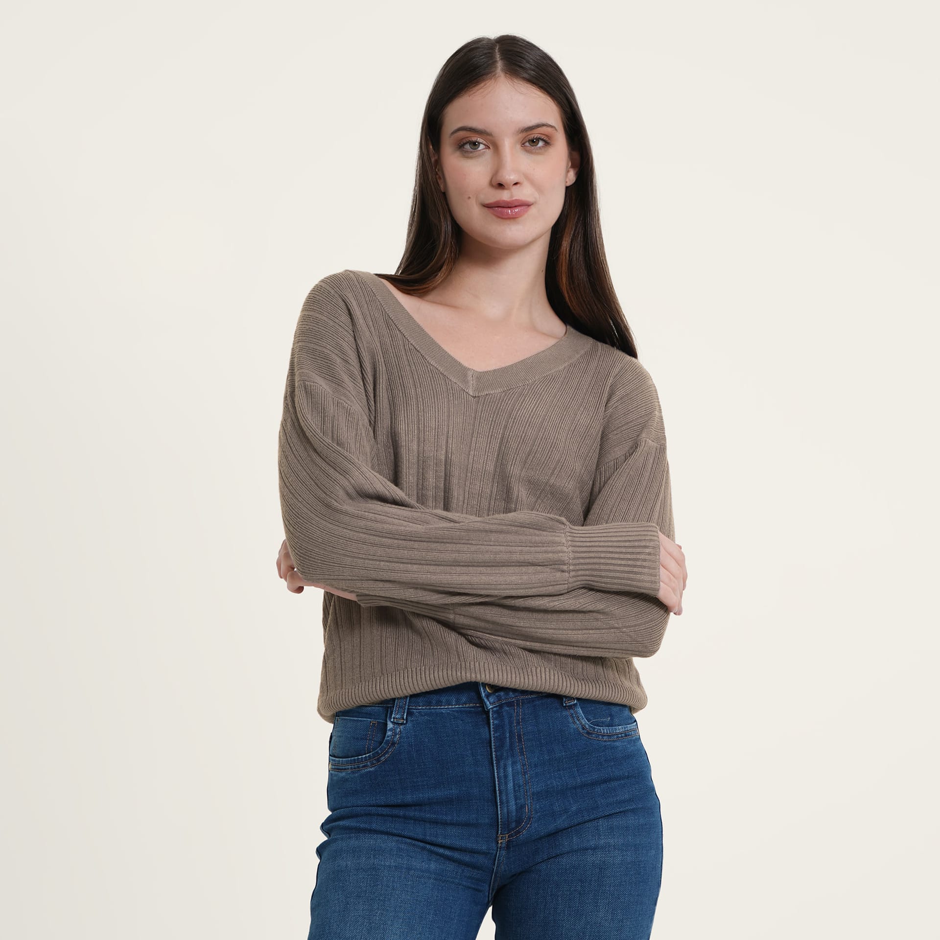 Sweater Cuello V Manga Larga - imagen 1