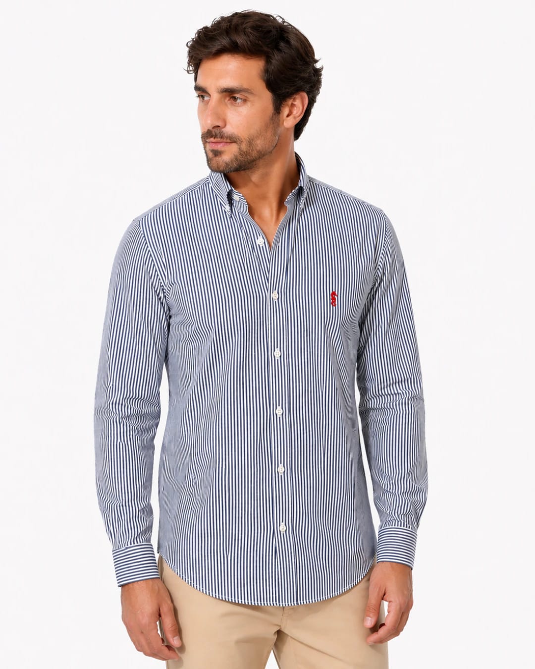 Camisa Manga Larga Rayas Azul Oscuro - imagen 3