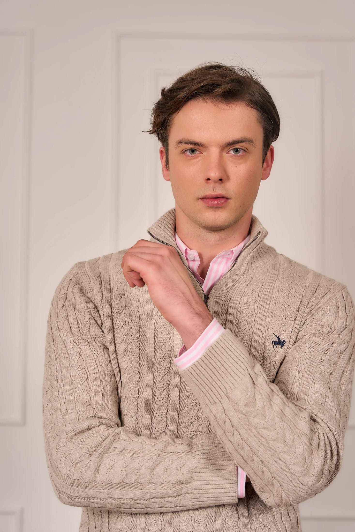 Suéter Halfzip Trenzado Rib Hombre Arena - imagen 9
