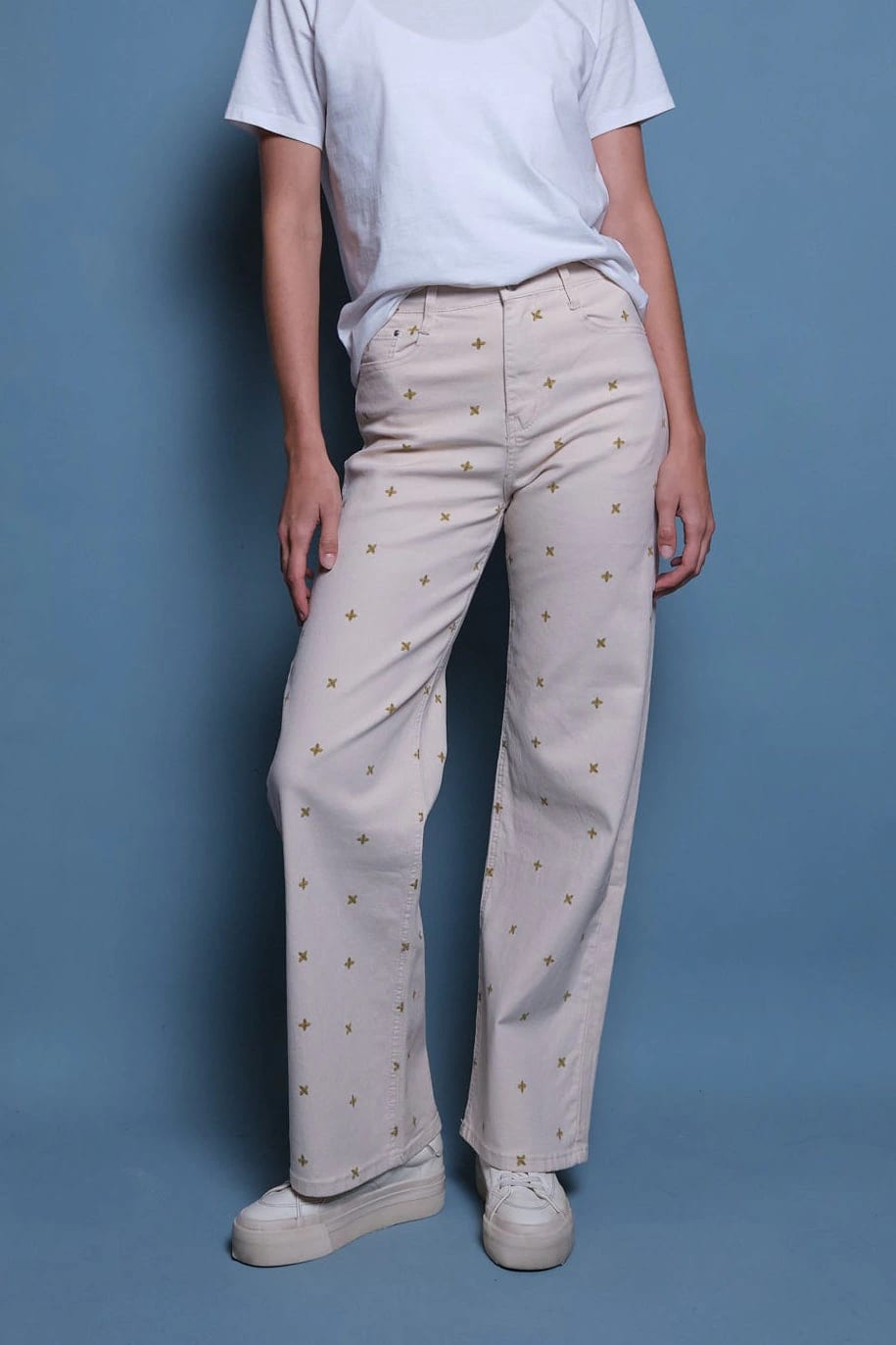 JEANS BEIGE BORDADO ASPA - imagen 3