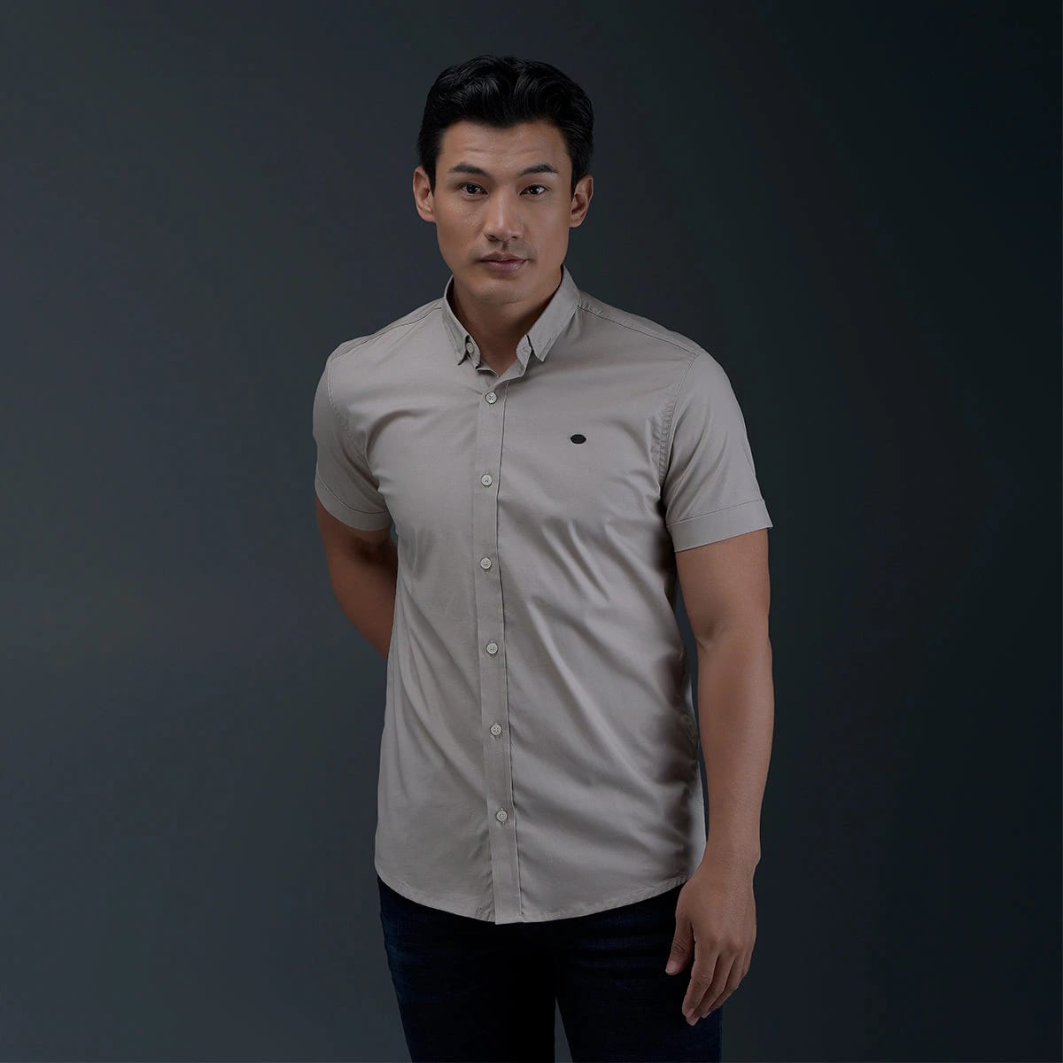 Camisa Beige Manga Corta - imagen 1