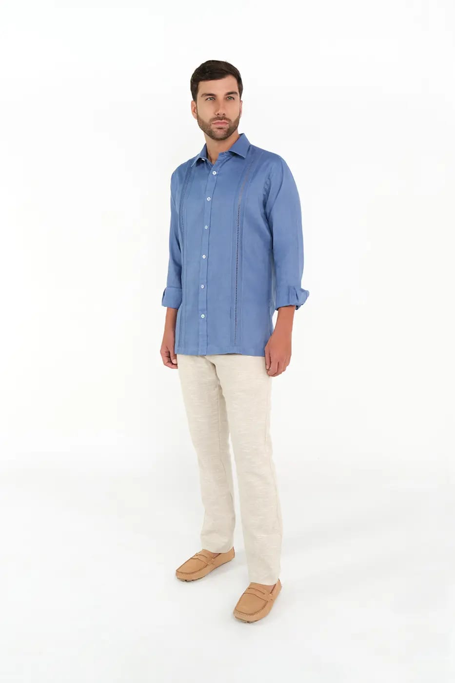 Guayabera Classic Fit 100% Lino Azul Indigo - imagen 2