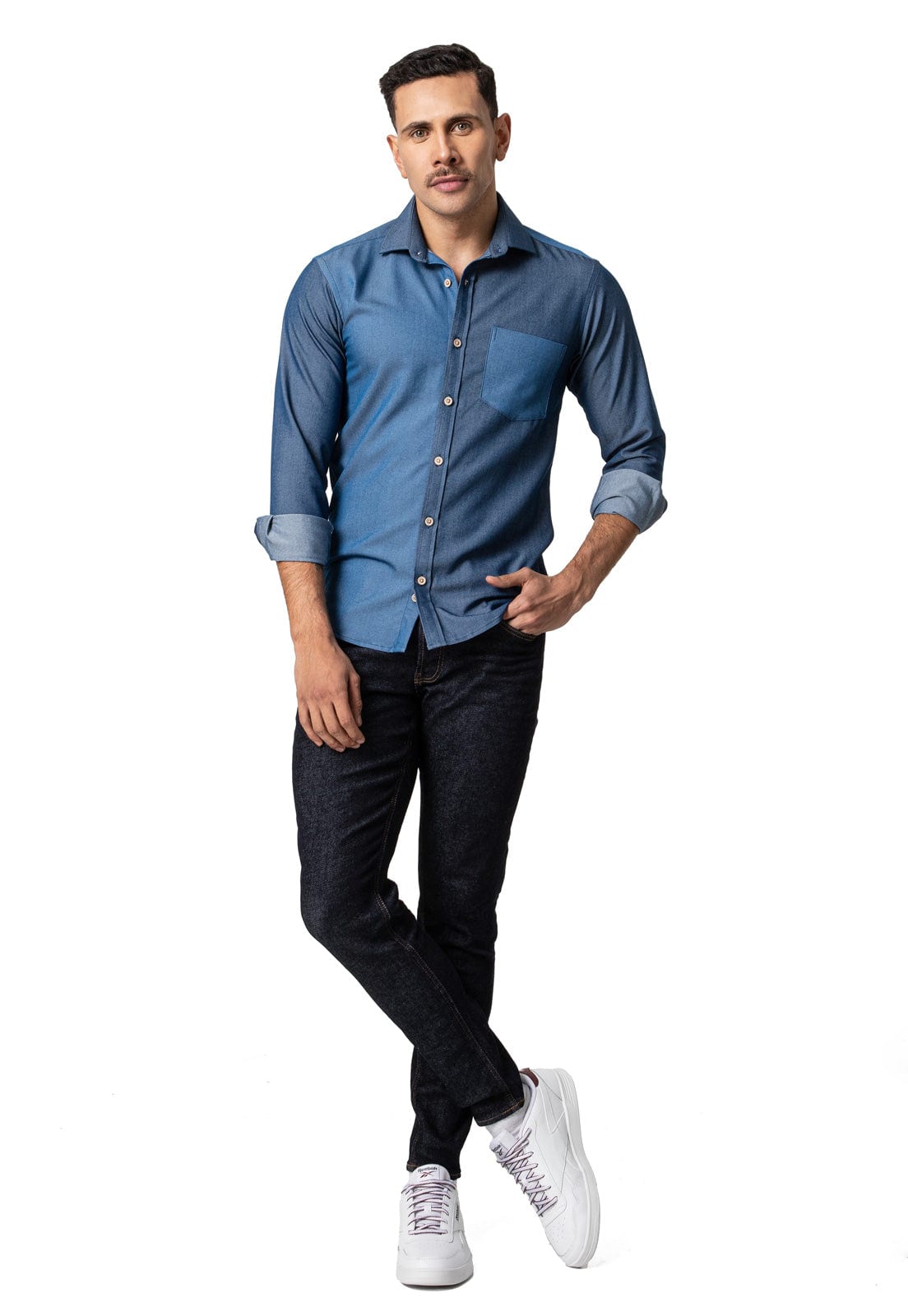 Camisa en jean patchwork con bolsillo - imagen 4