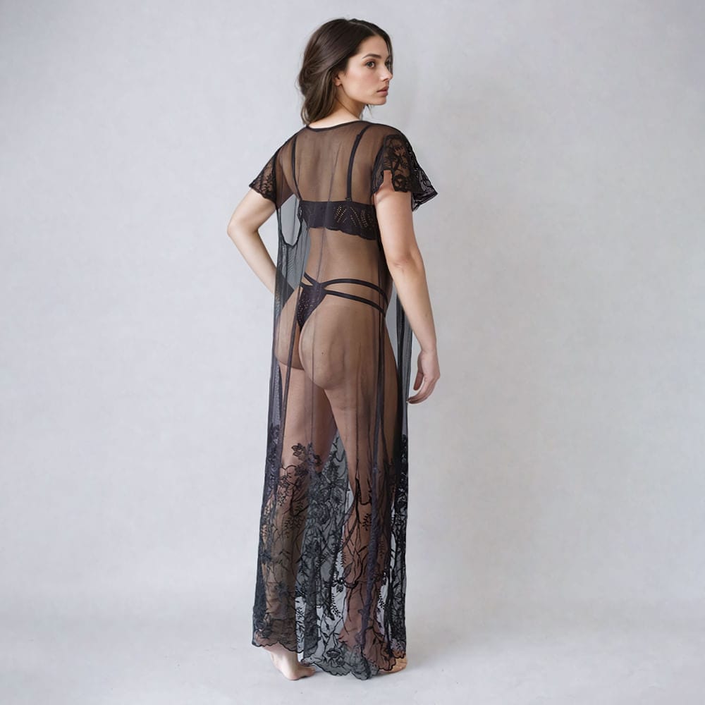 Kimono En Transparecia y Bordado Lujo Nocturno - imagen 5