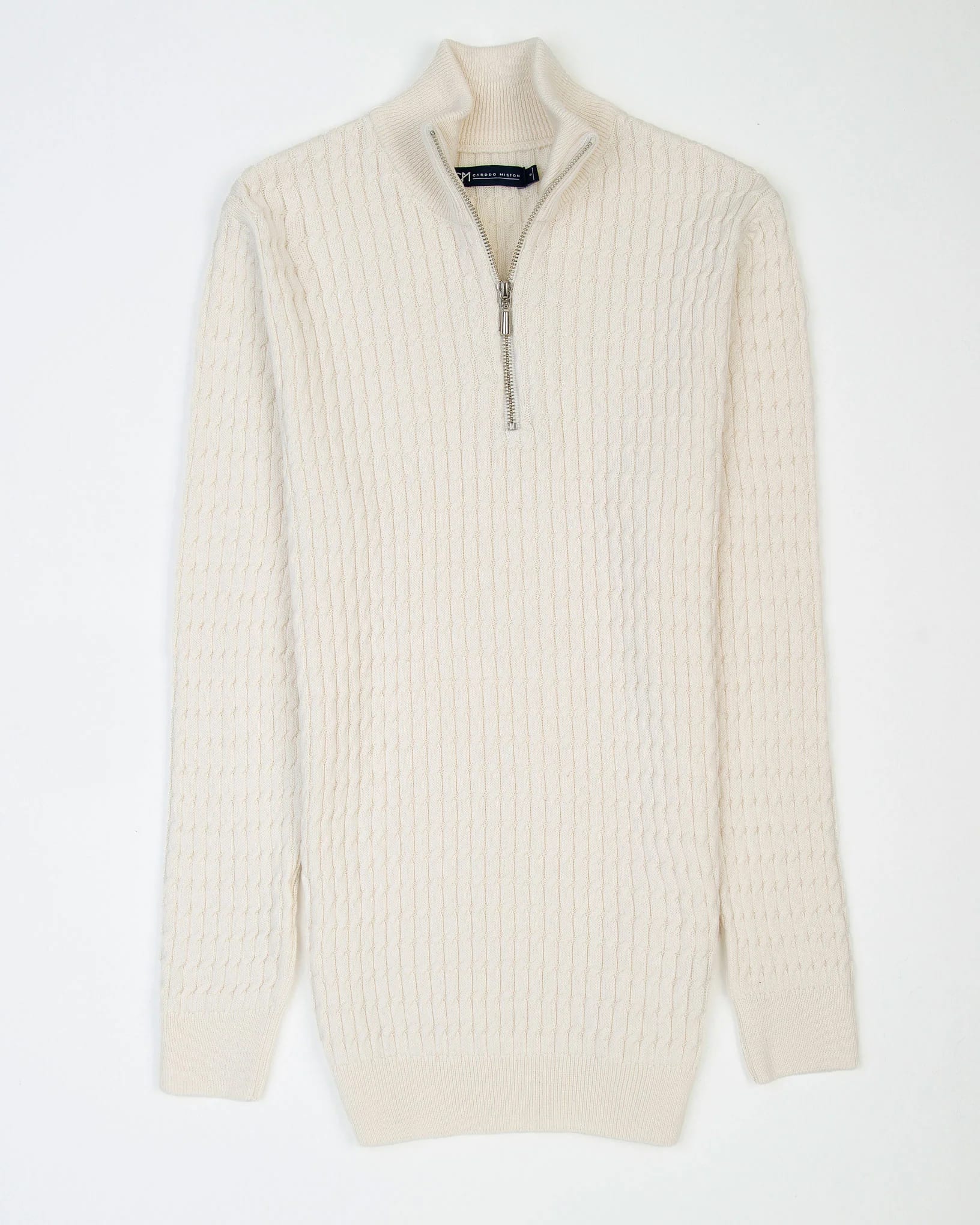 Saco Trenzado Half Zip Algodón Crema - imagen 5