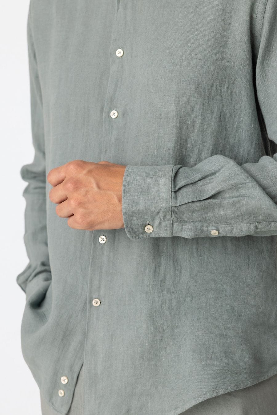 Men's linen shirt mao gray basic - imagen 3