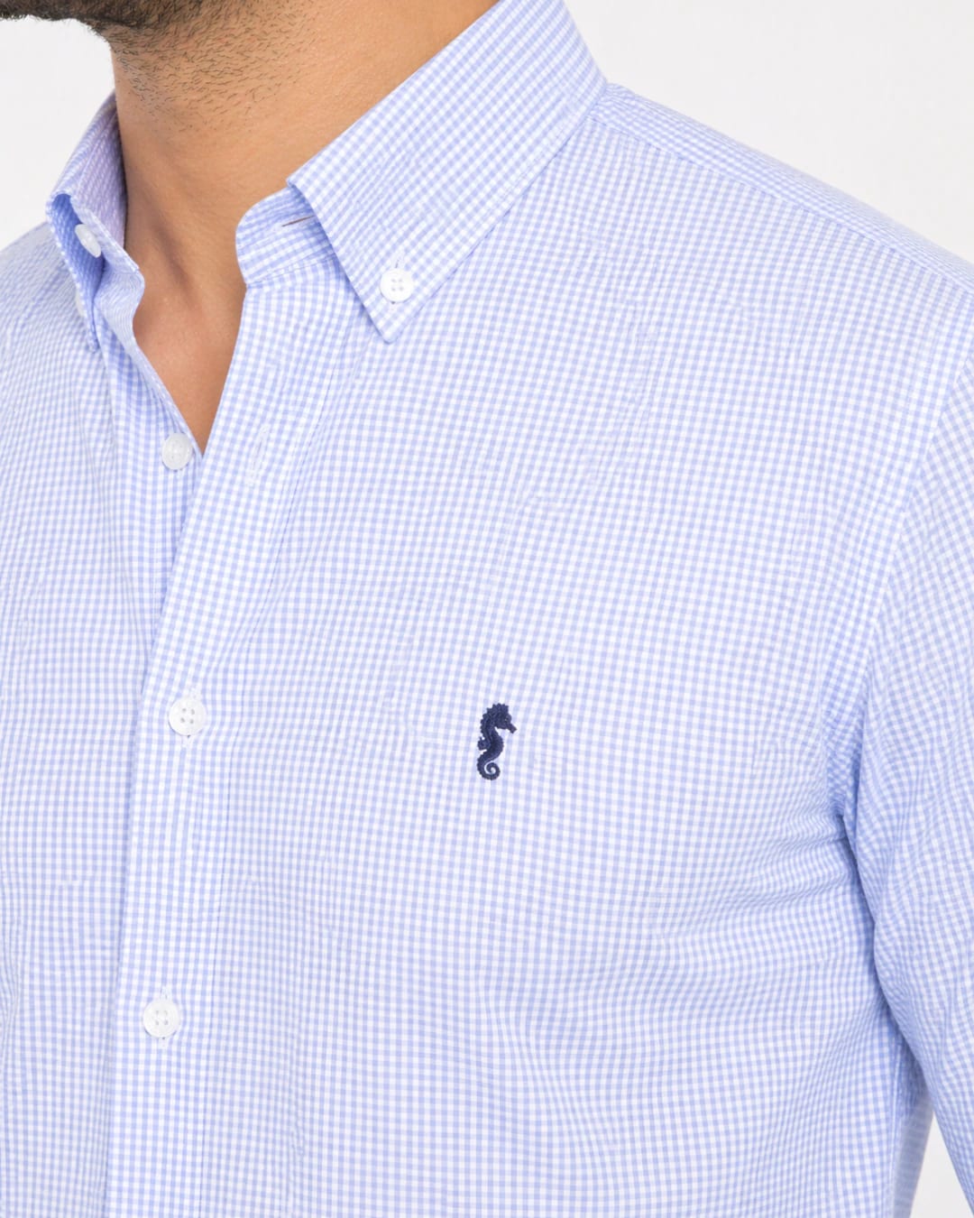 Camisa 100% Algodón Manga Larga Cuadros Azul Claro - imagen 2
