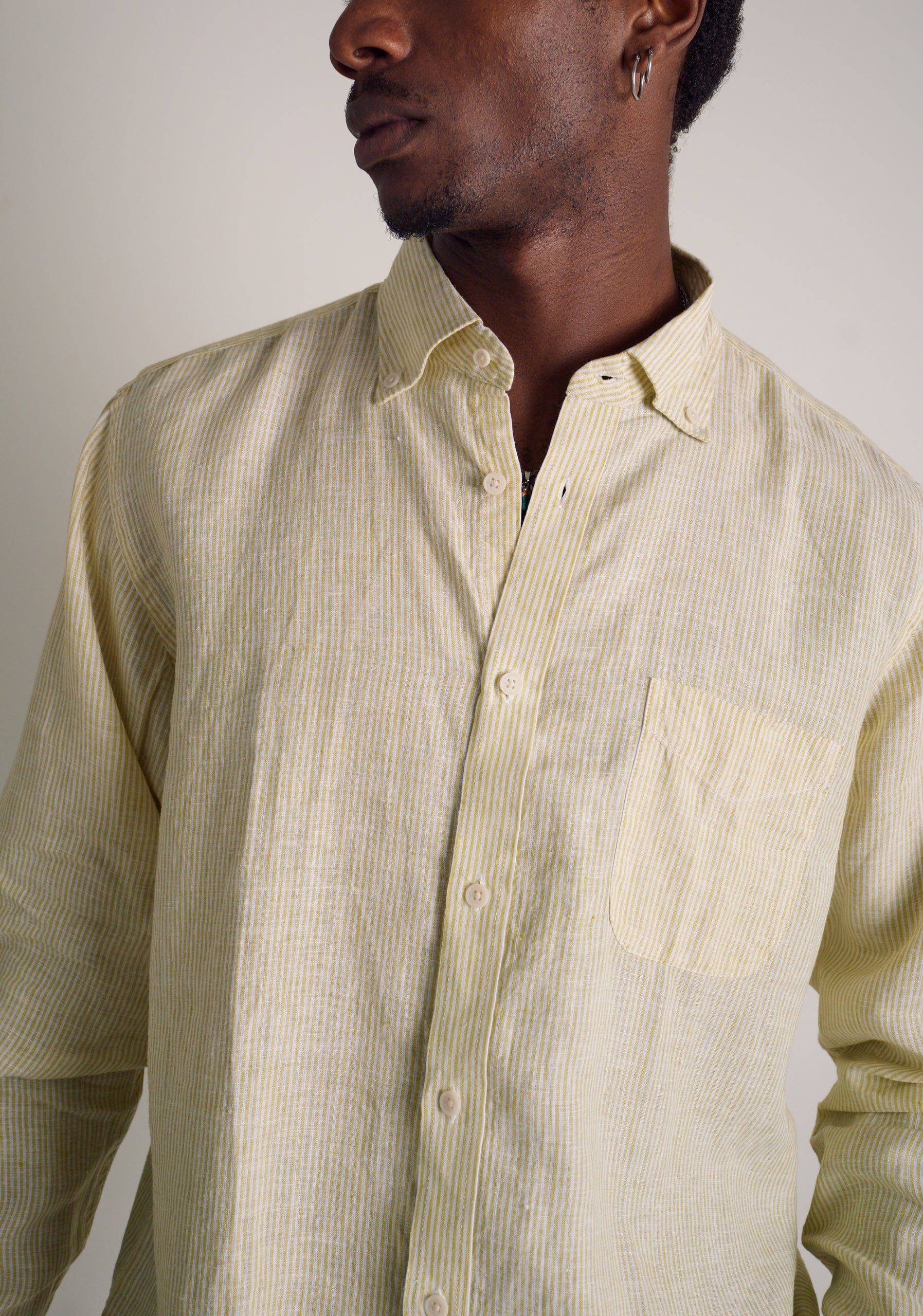 Camisa H CBD Lino Rayas Verde Med - Blanco - imagen 4