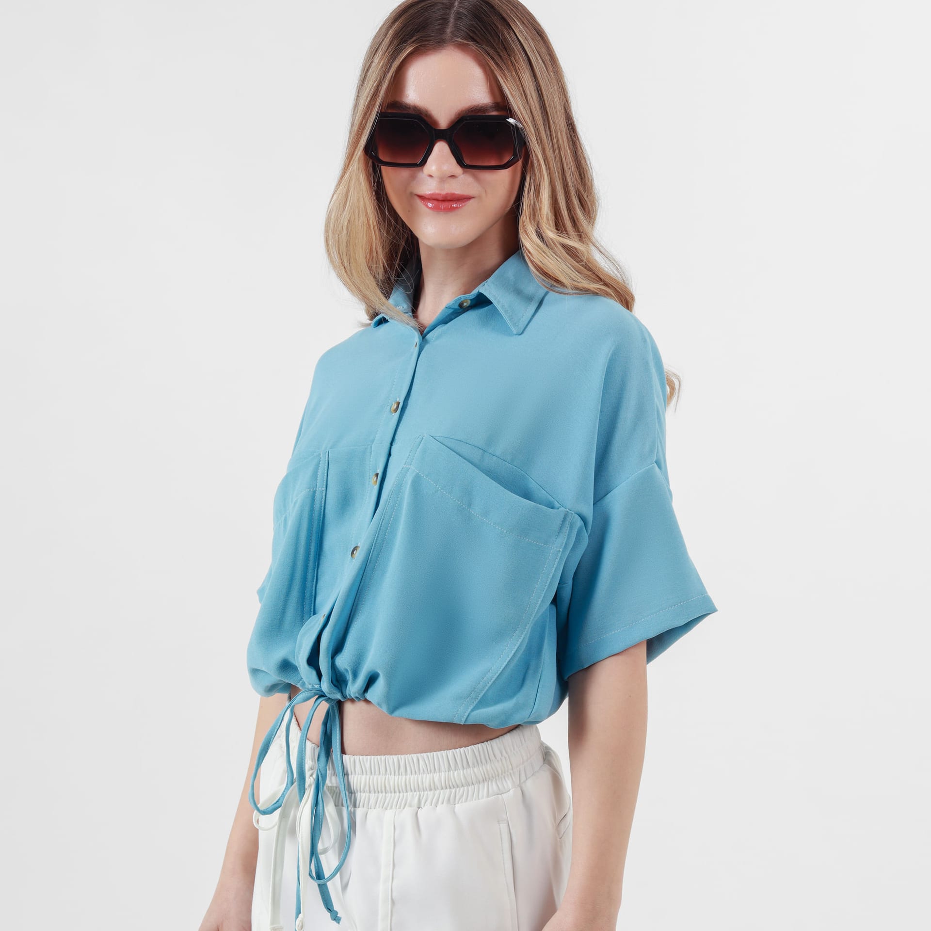 Blusa Cuello Camisero Manga Corta - imagen 5