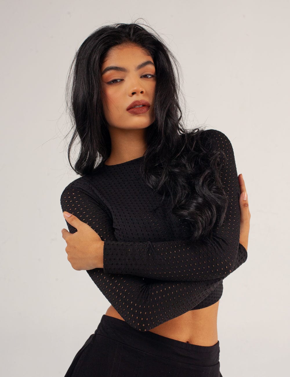 Crop Top Manga Larga NIGHT negro Mujer - imagen 3