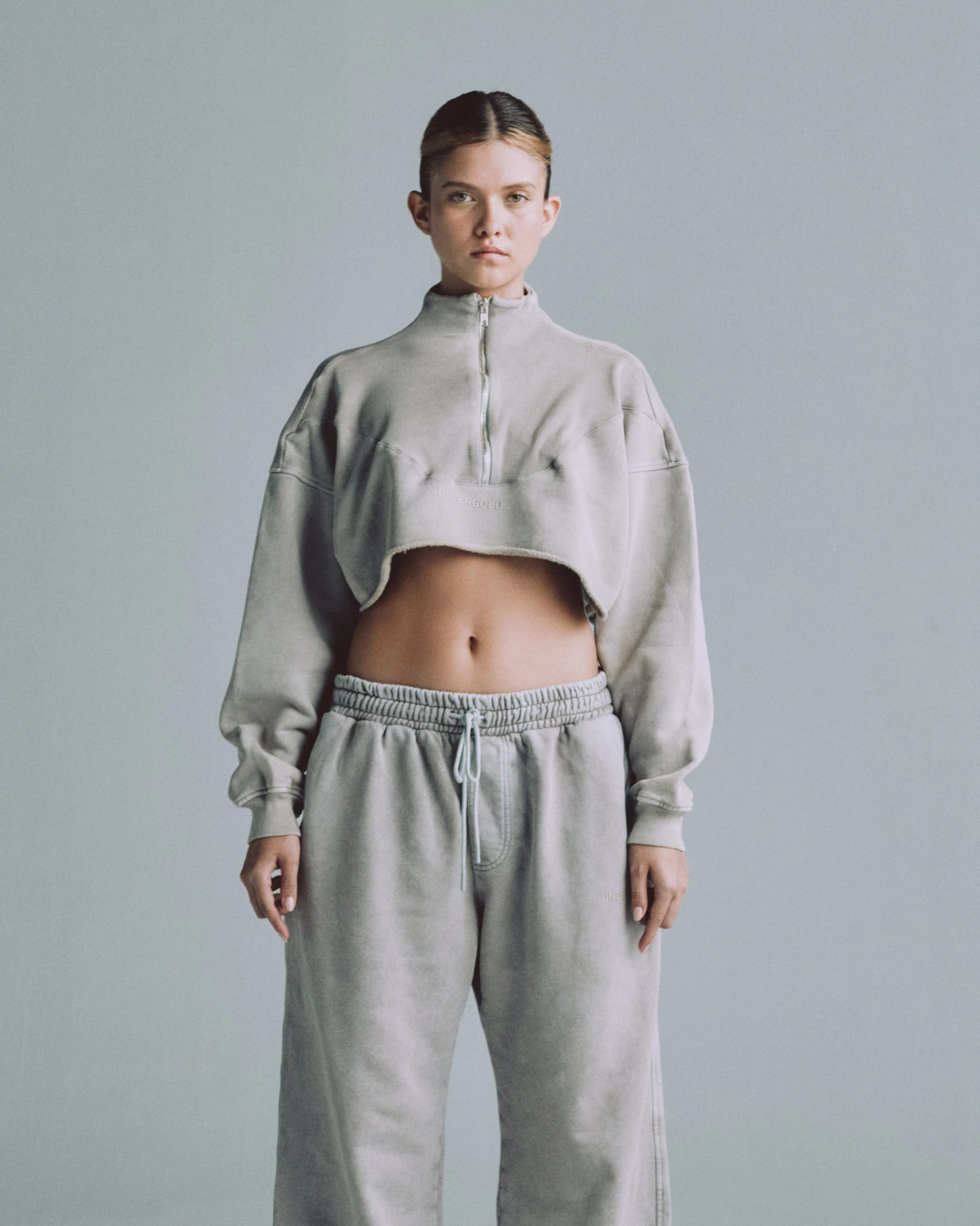 Line Logo Cropped Zip up Crewneck Washed Gray - imagen 2