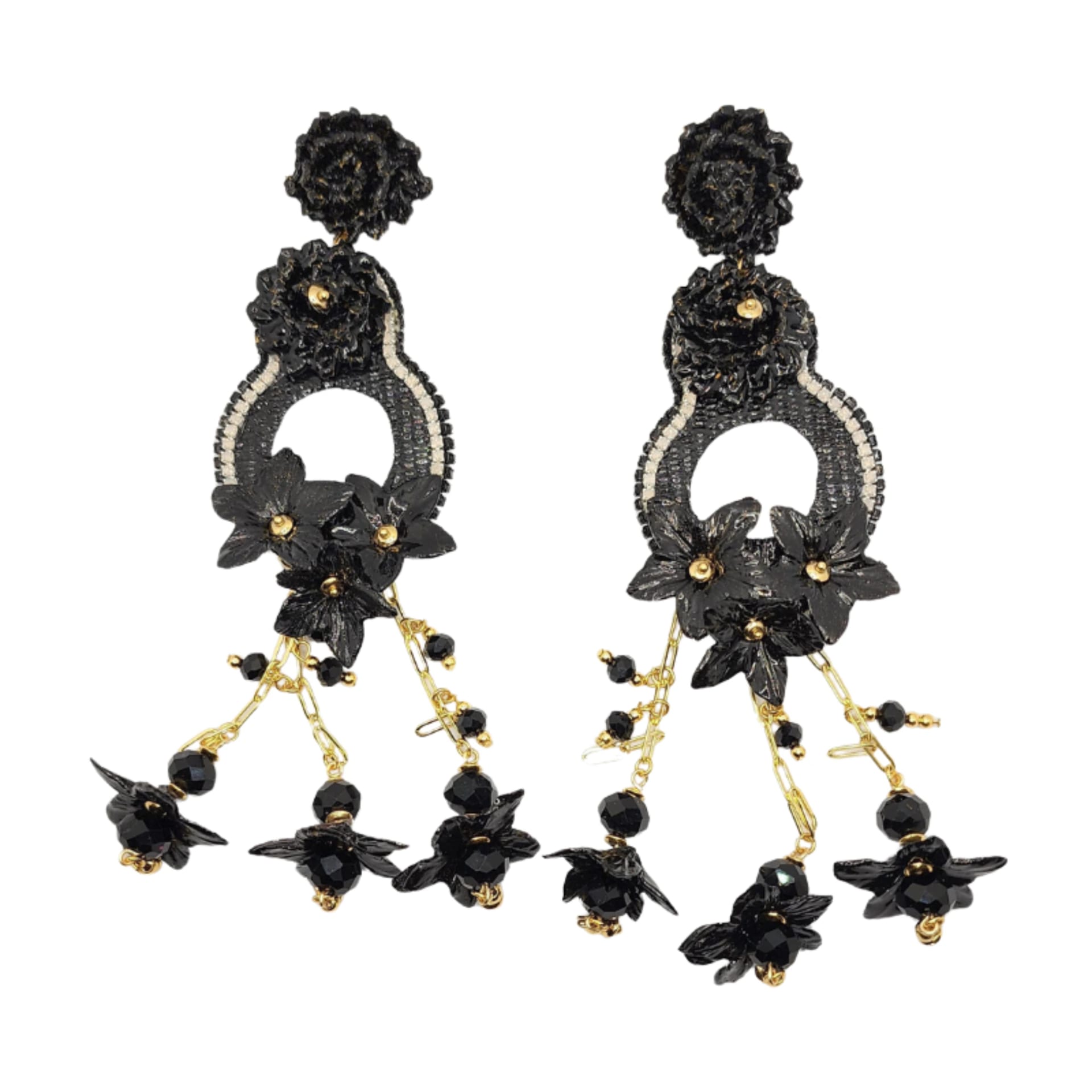 Double Circle Black & White Earrings - imagen 1