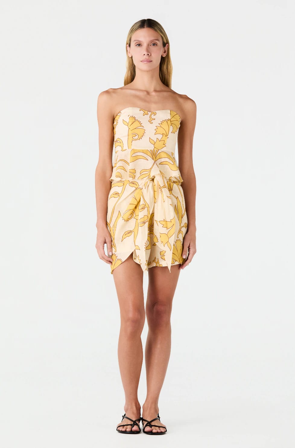 Peplum Linen Top / Yellow Flowers - imagen 2