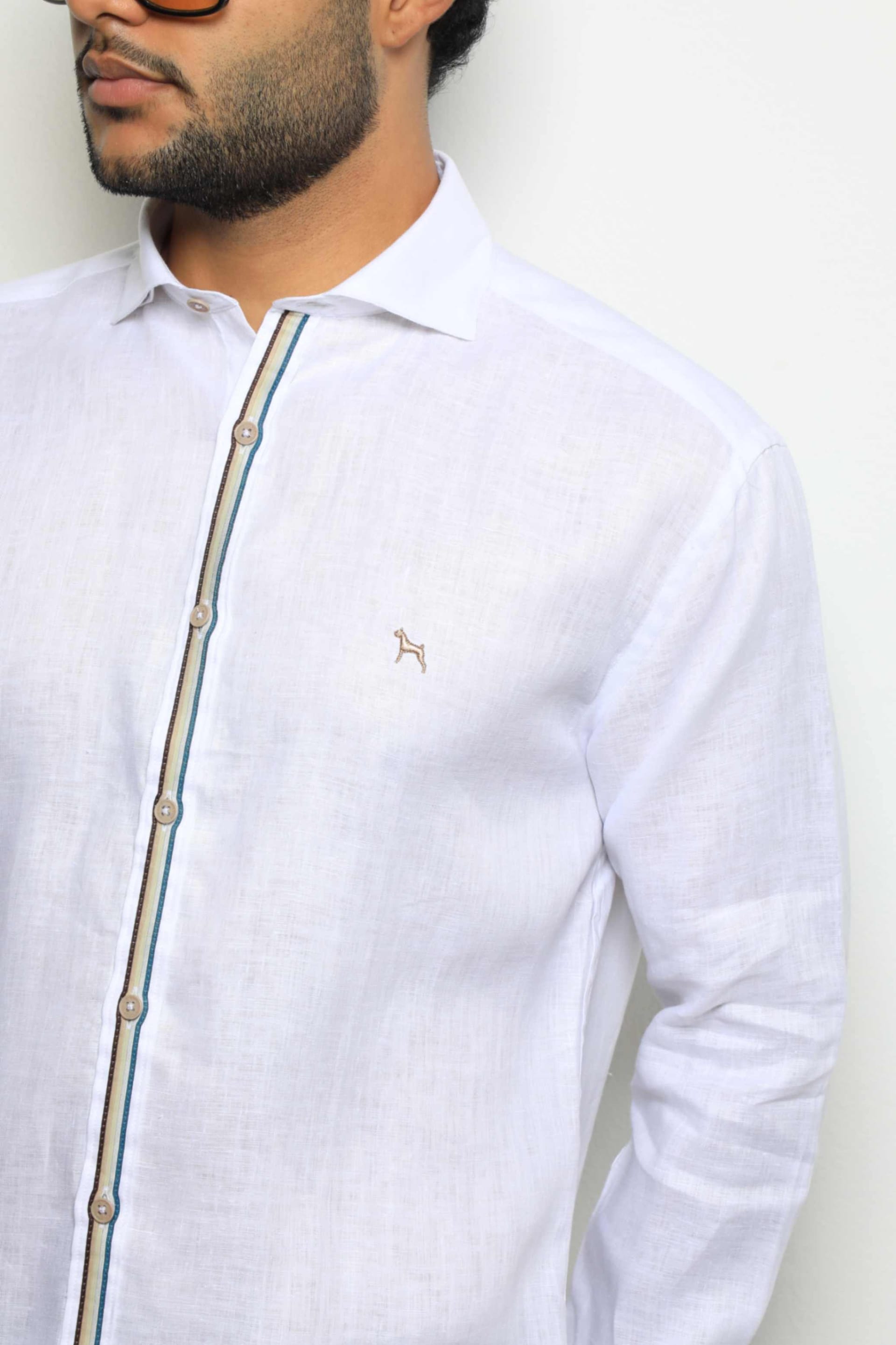 Camisa Manga Larga Lino Blanco/Cinta - imagen 2