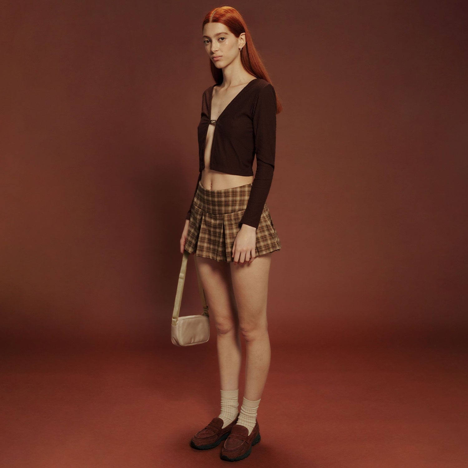 Rib Cropped Cardigan - Brown - imagen 4