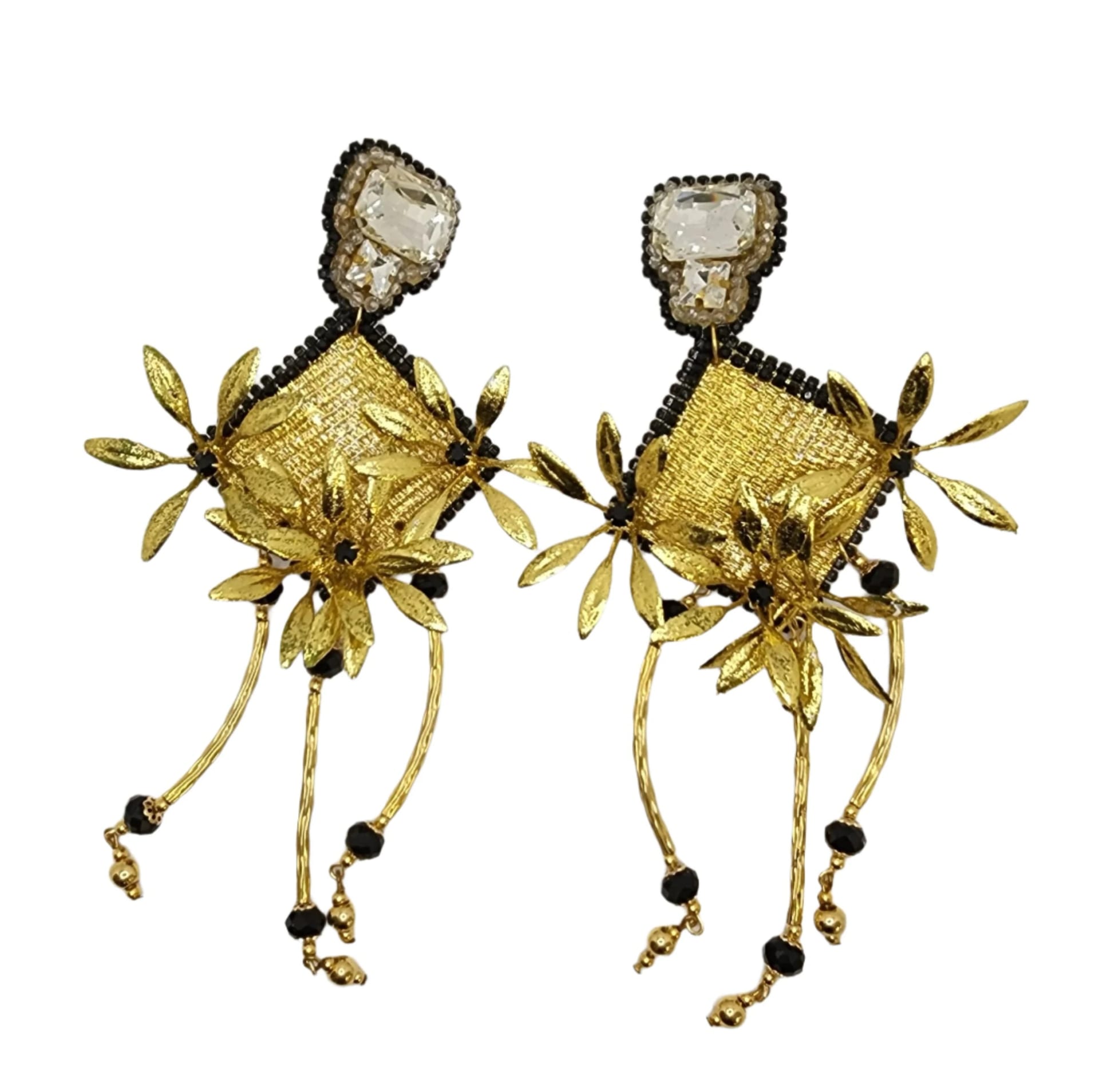 Black & Gold Rhombus Flower Earrings - imagen 1