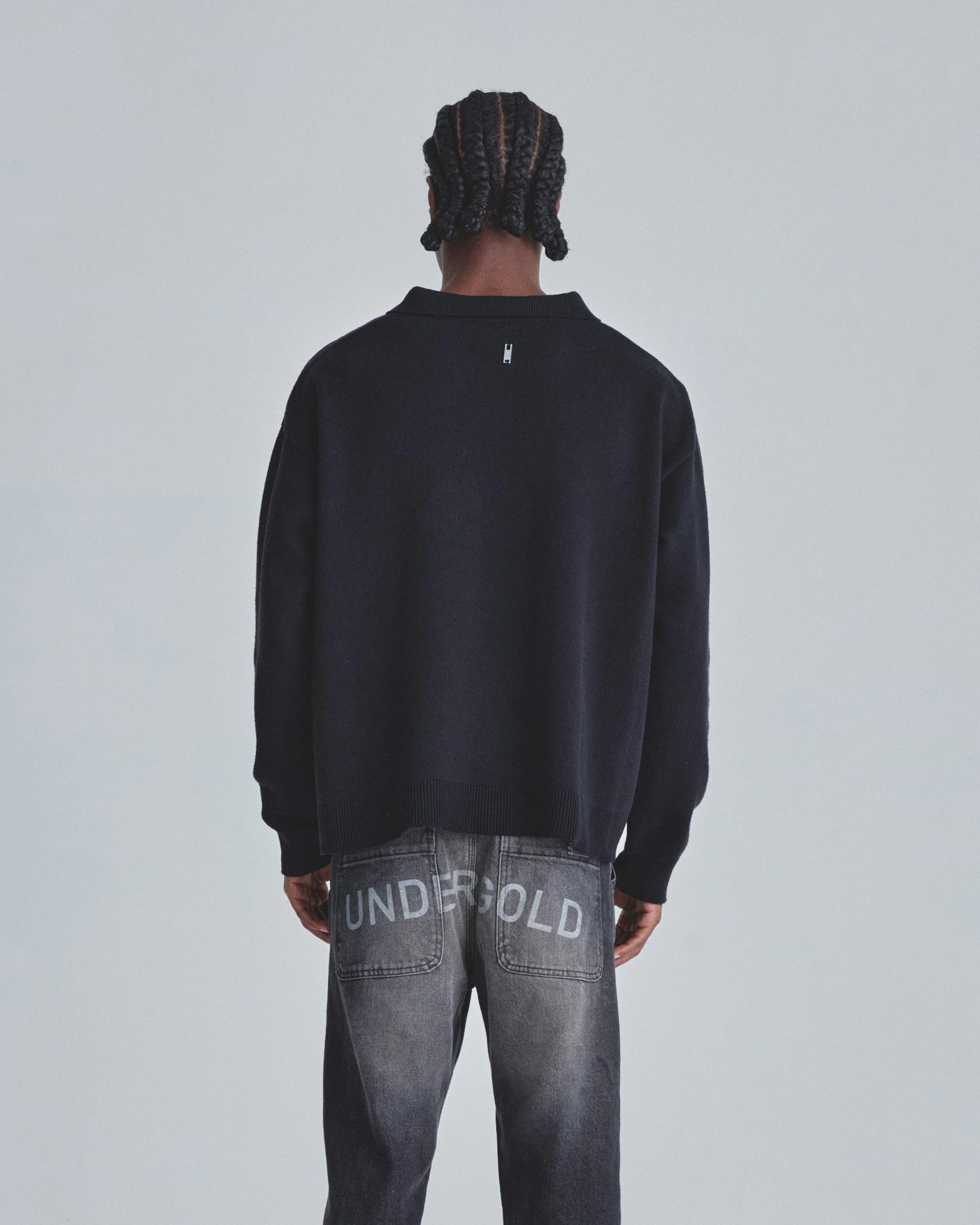 Line Knit Zip Up Long Sleeve Polo Shirt Black - imagen 7