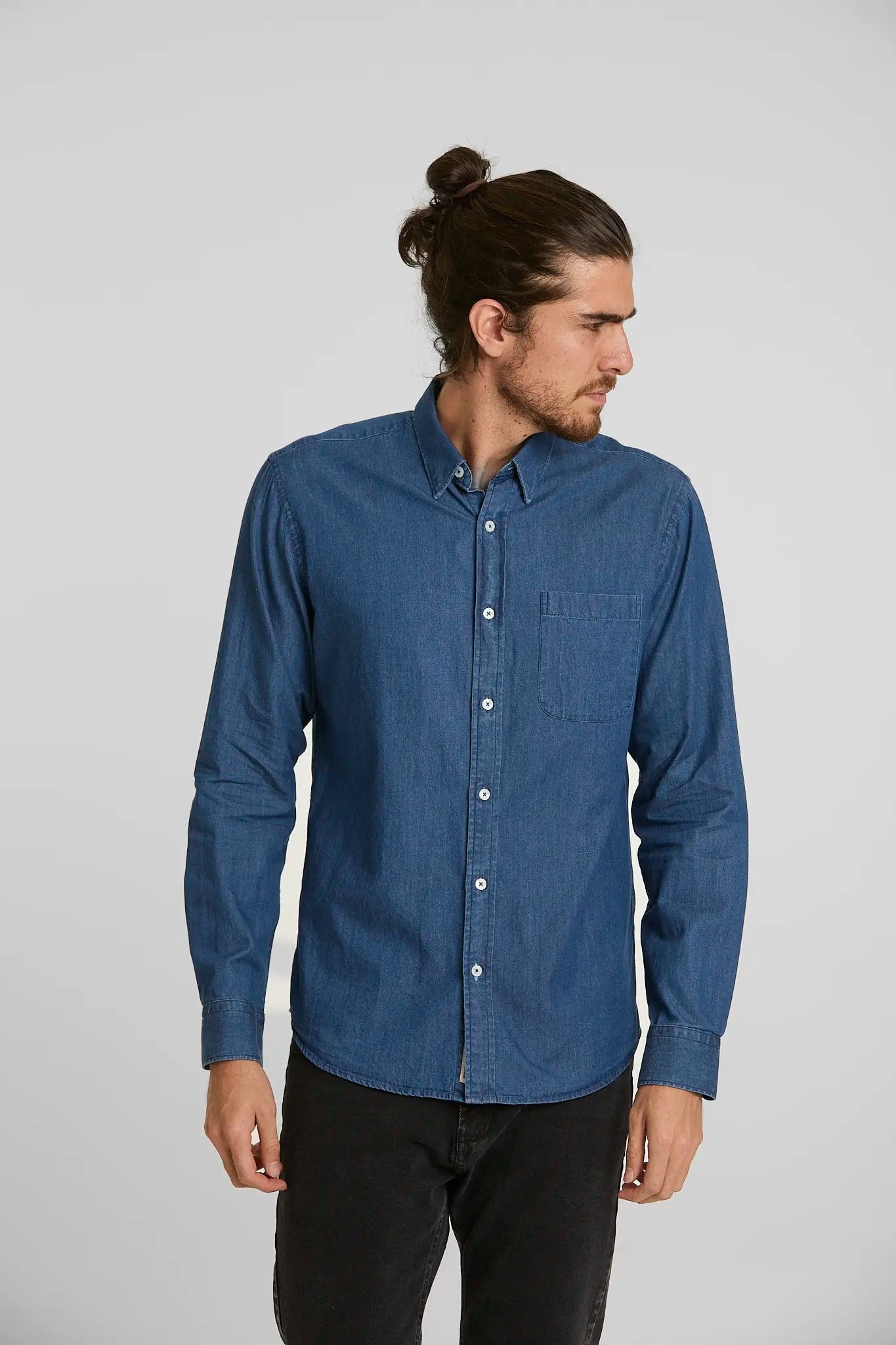 Camisa Jean Button Down Azul Medio - imagen 1