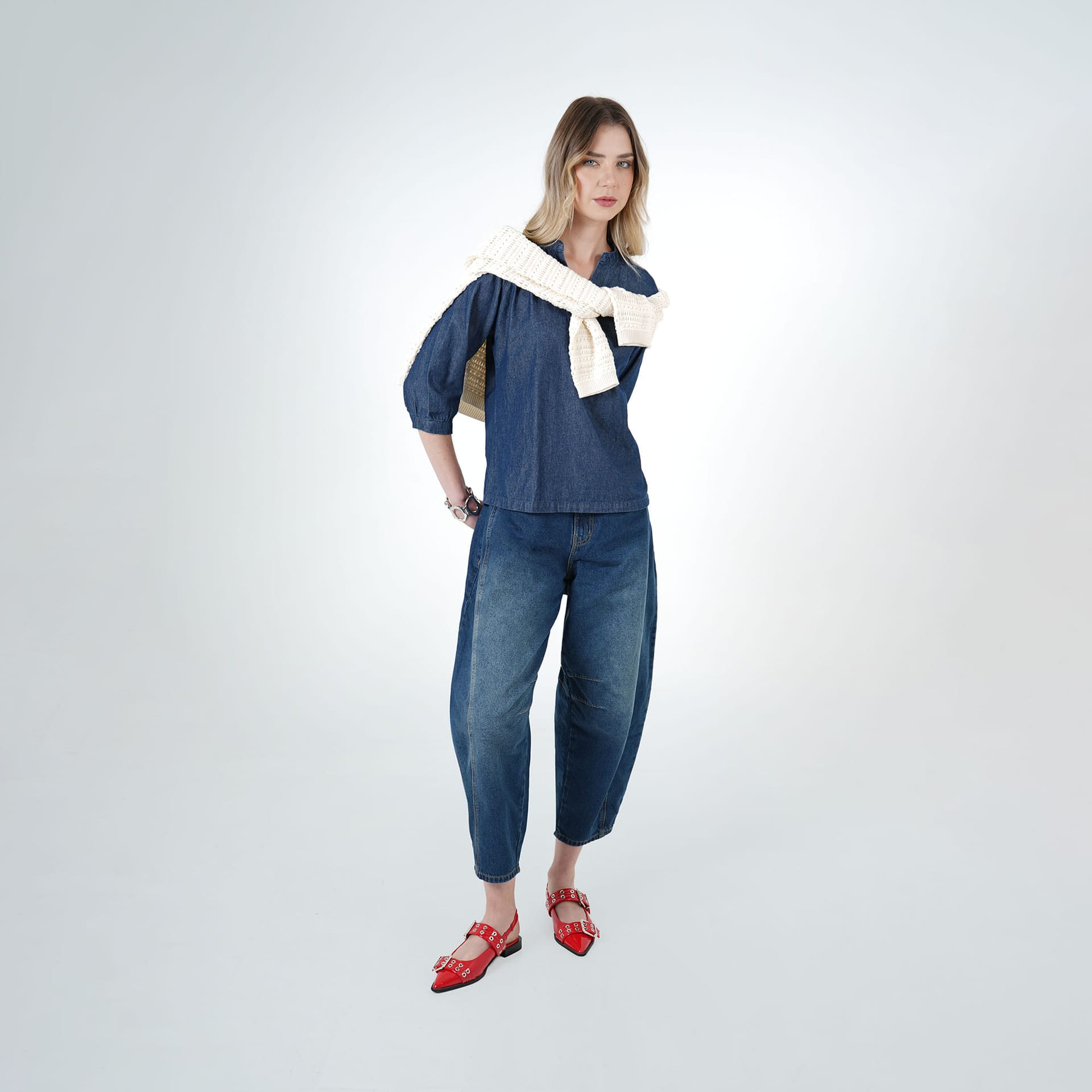 Blusa Cuello En V Manga 3/Cuartos - imagen 4