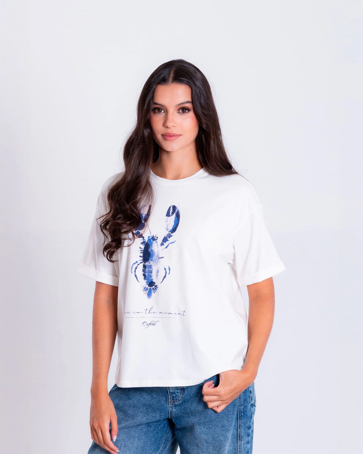 Camiseta blanca estampado frontal para mujer - imagen 1