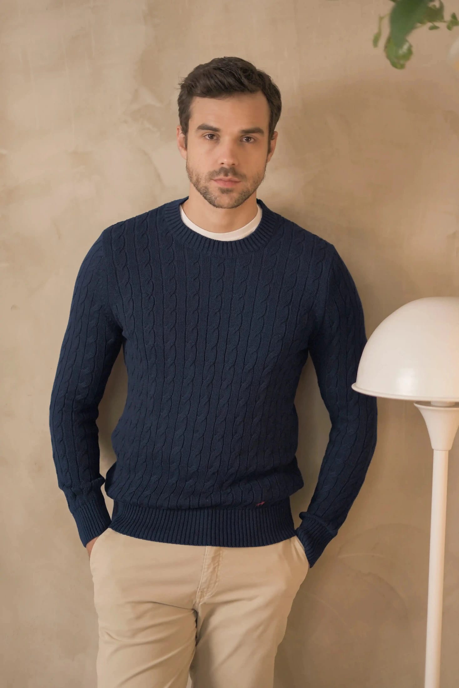 Suéter trenzado cuello redondo Hombre Azul oscuro - imagen 5
