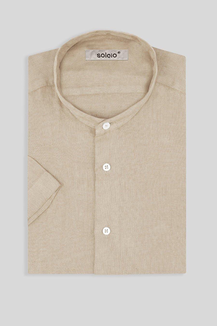 men’s linen shirt mao beige basic - imagen 3