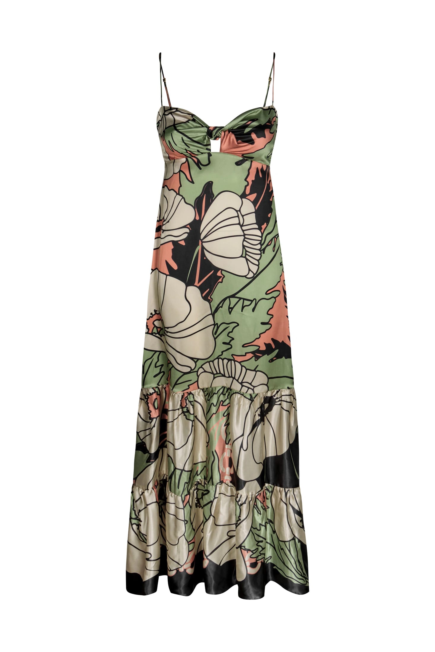 Julieta Satin Silk Maxi Dress / Sage Gladiolos Garden - imagen 2