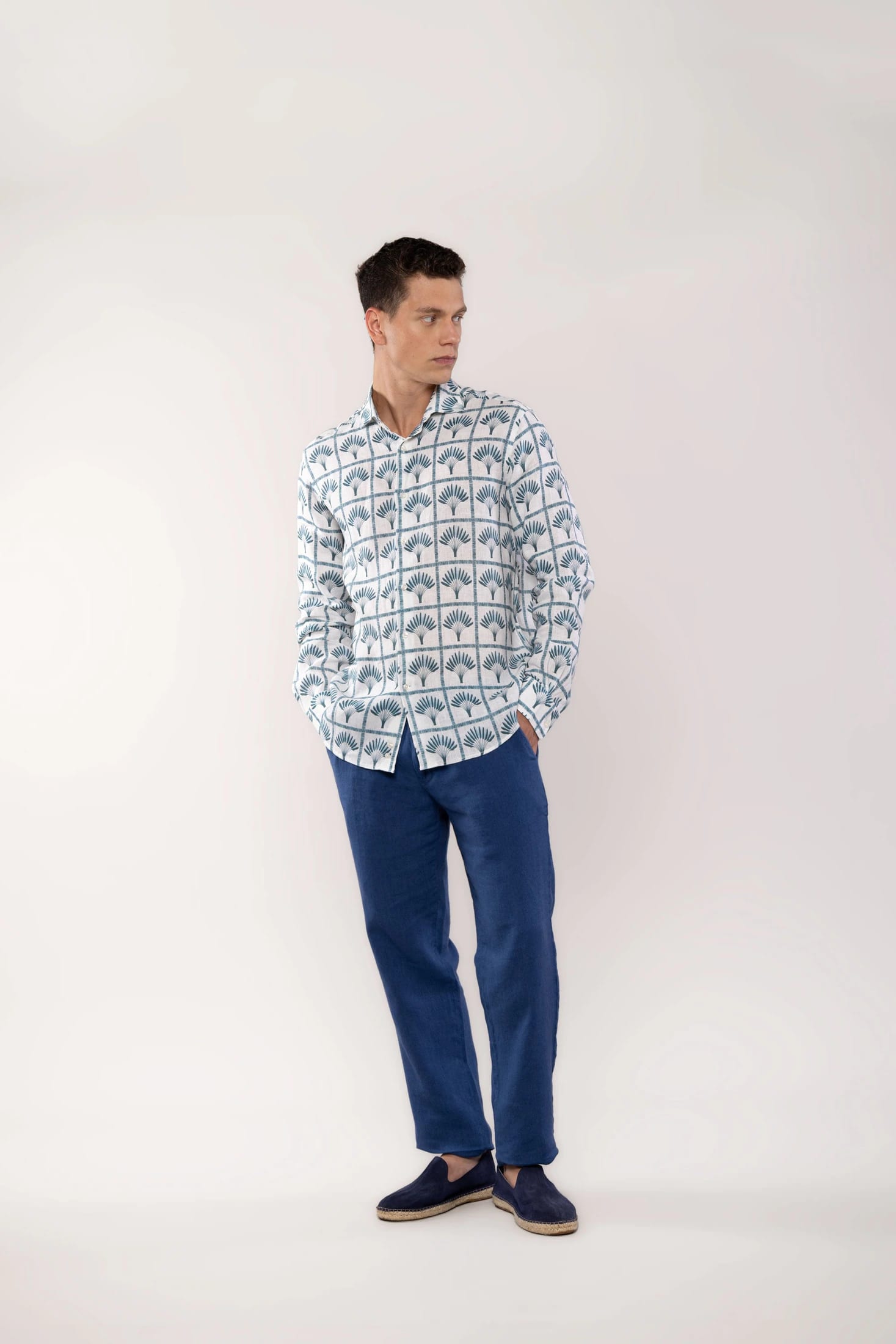 Men's linen shirt navy palmar - imagen 4