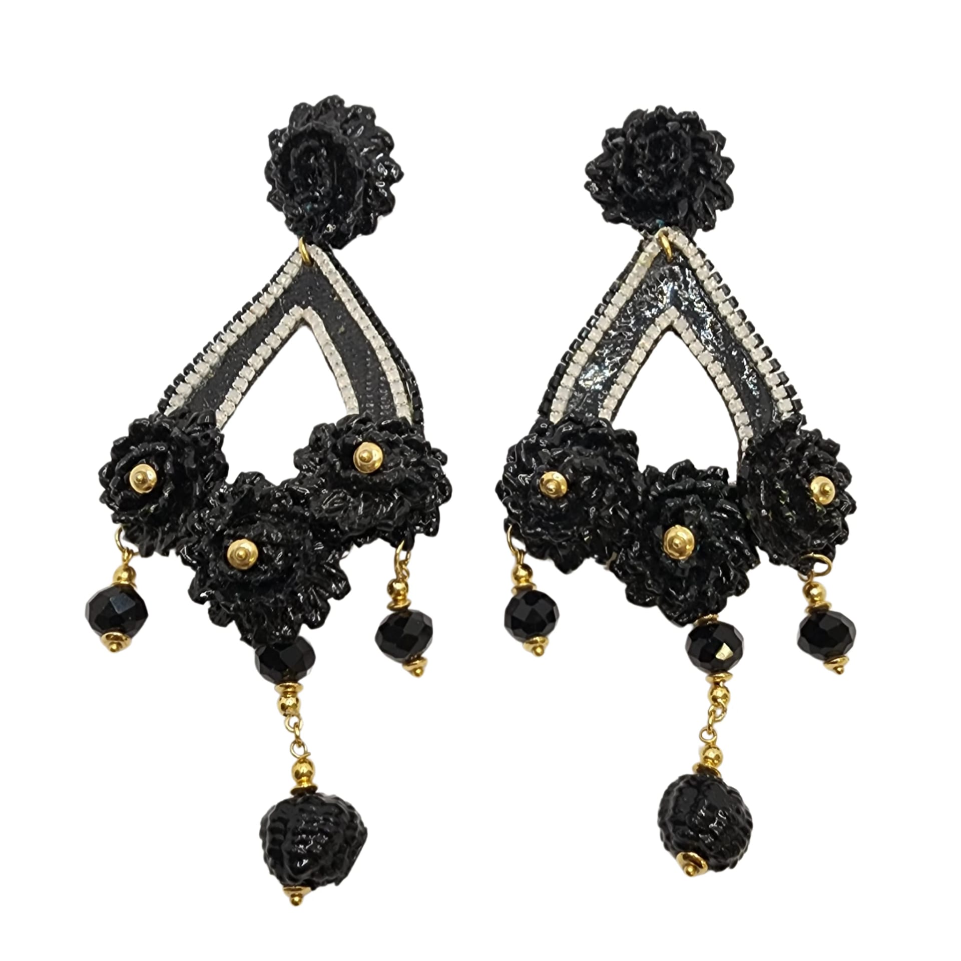 Black & Gold Flower Totumo Earrings - imagen 1