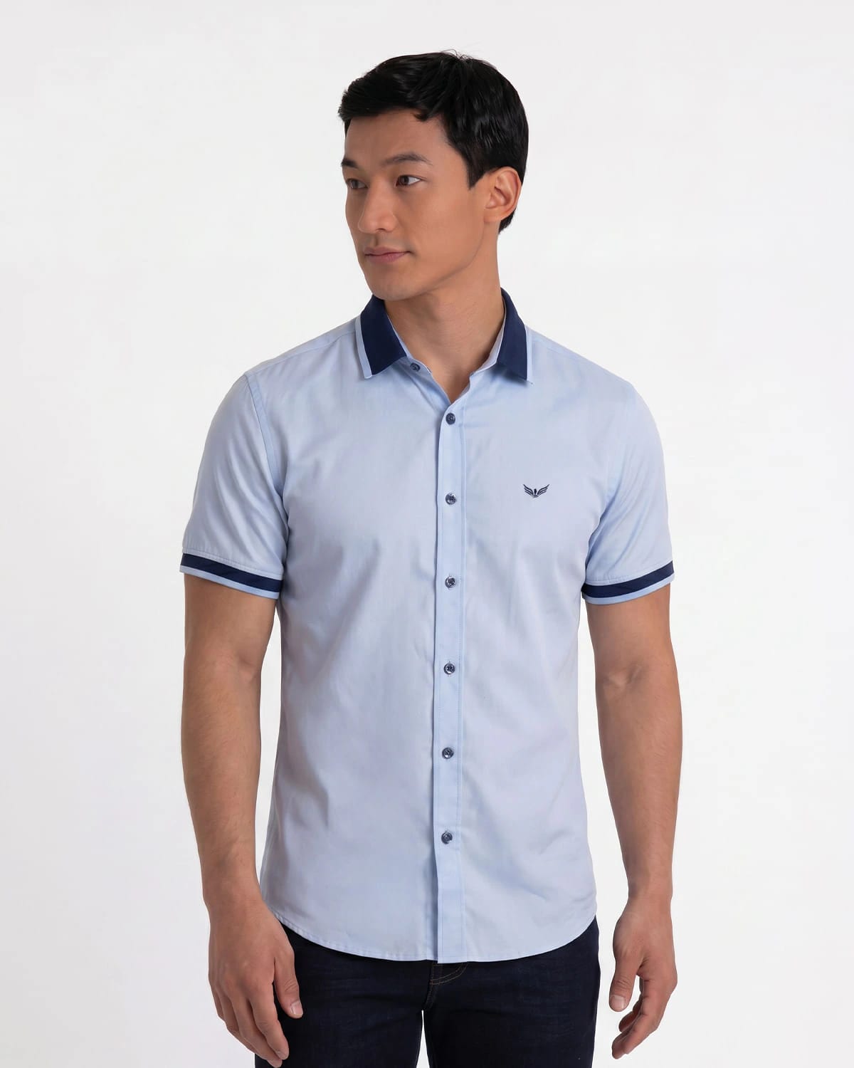 Camisa slim celeste manga corta para hombre - imagen 2