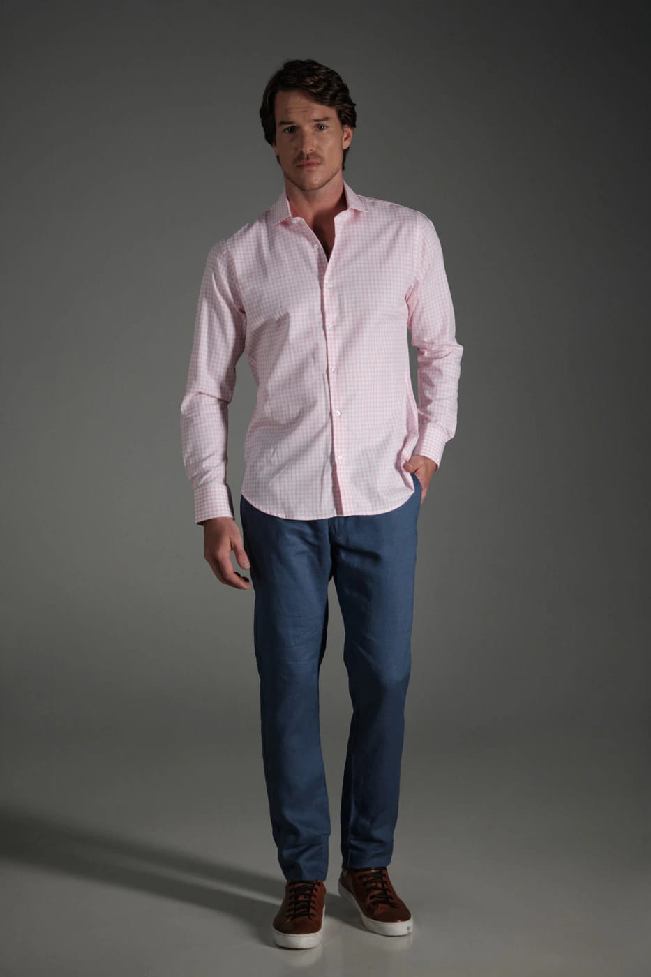 Pantalón Slim Lino Azul Medio - imagen 3