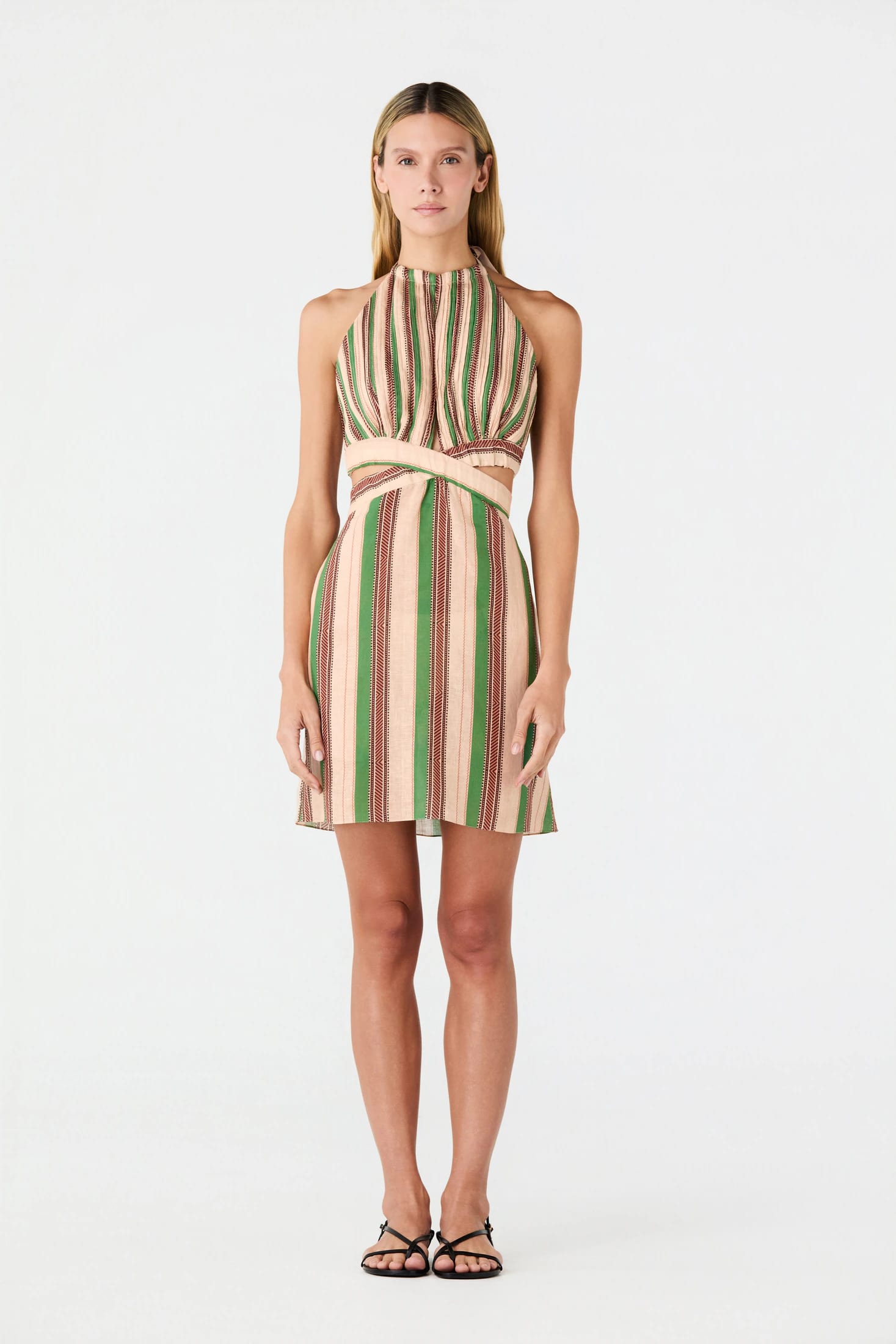 San Agustín Linen Mini Dress / Green Artisanal Stripes - imagen 2