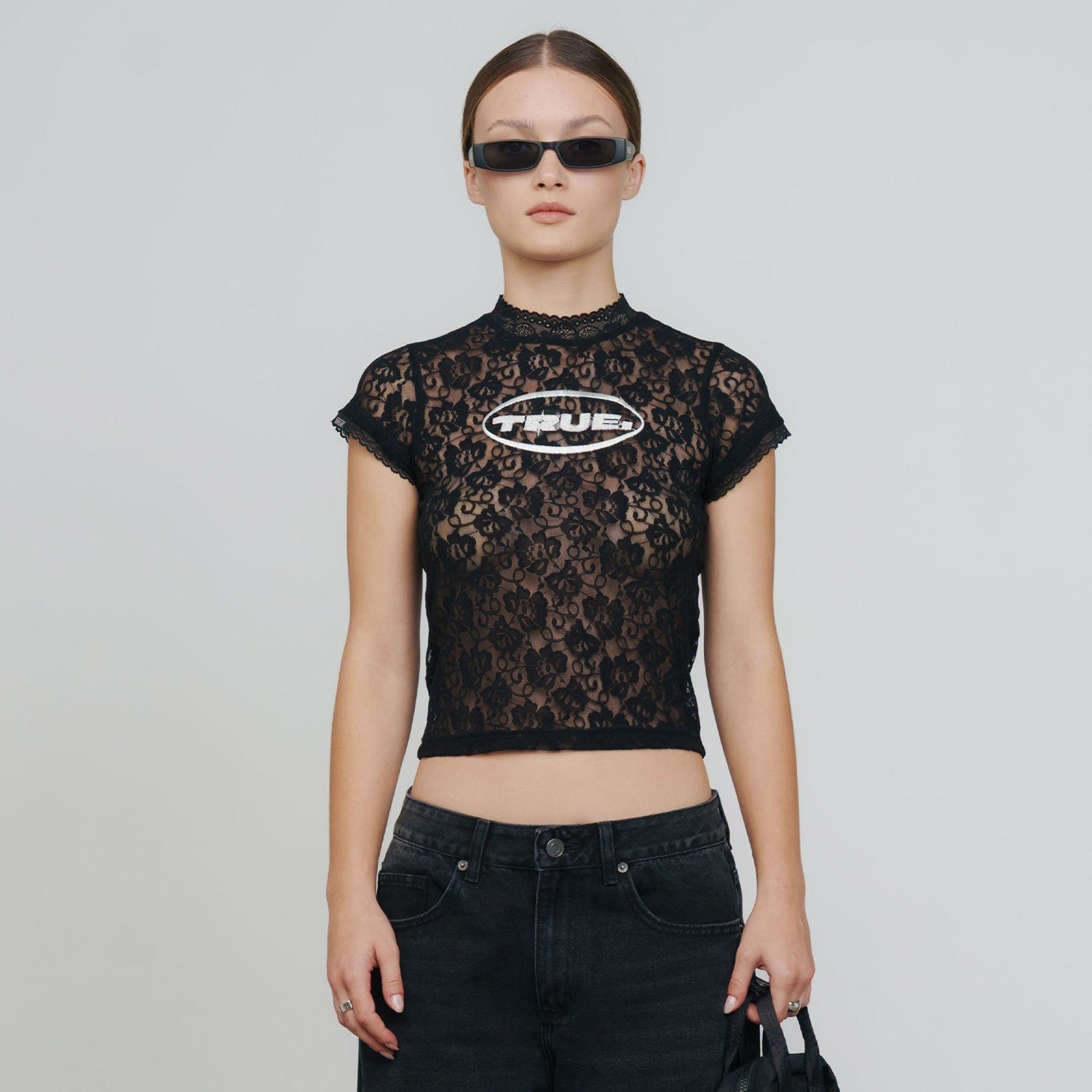 Floral Lace Baby Tee - Black - imagen 2