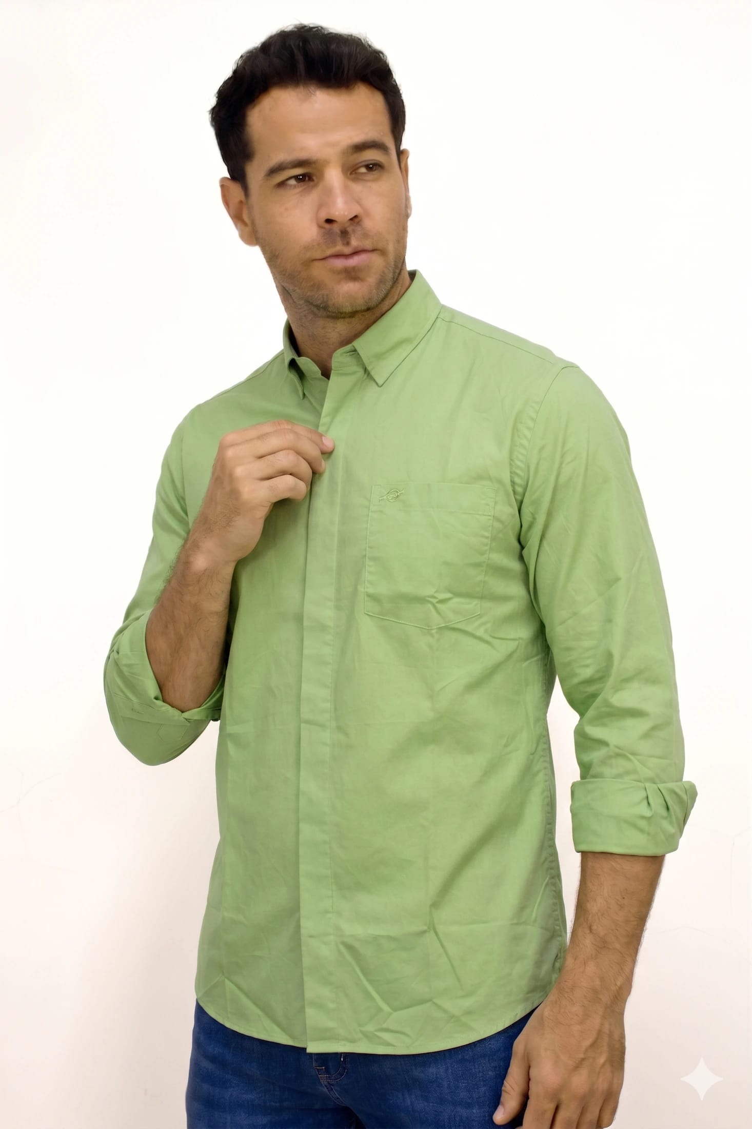 Camisa Manga Larga Verde Para Hombre - imagen 1