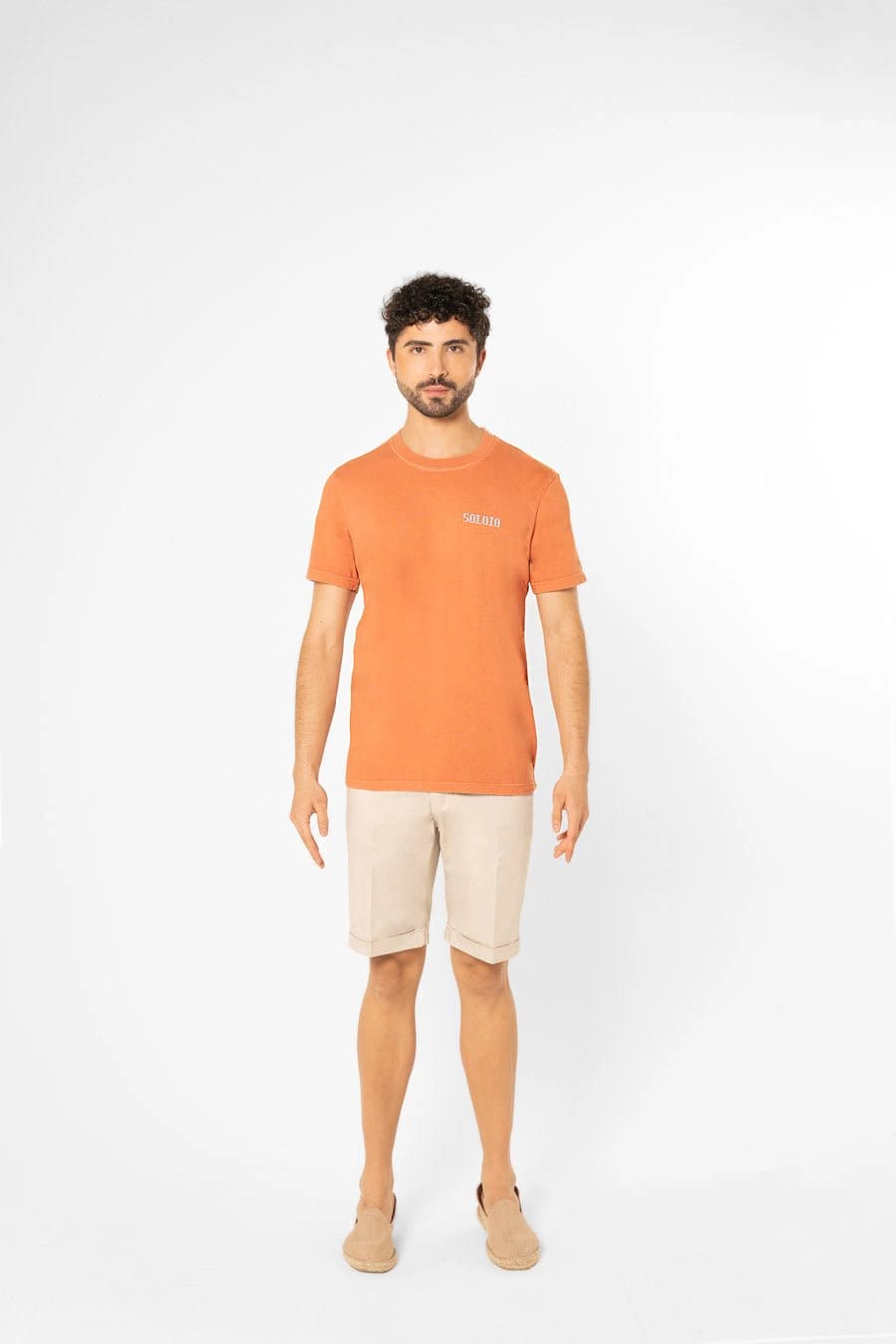 Men's cotton t-shirt four orange stamps - imagen 2