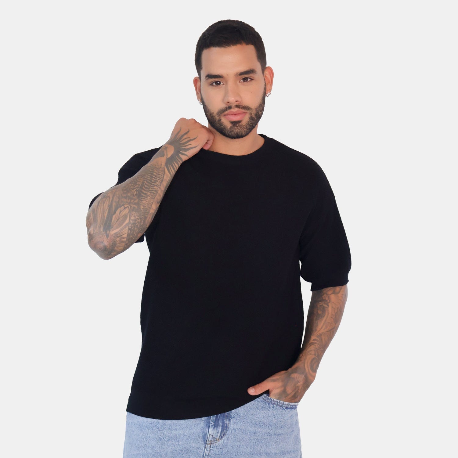 Textured Knit Tee Black - imagen 1
