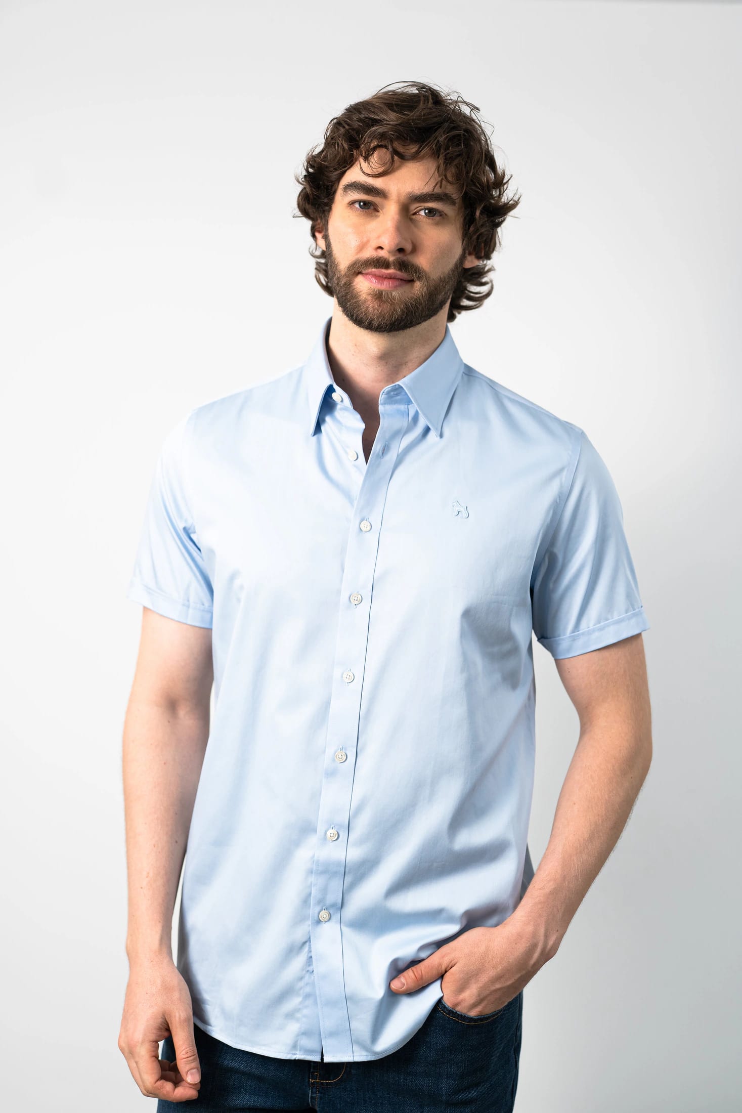 Camisa Manga Corta Azul Celeste - imagen 3