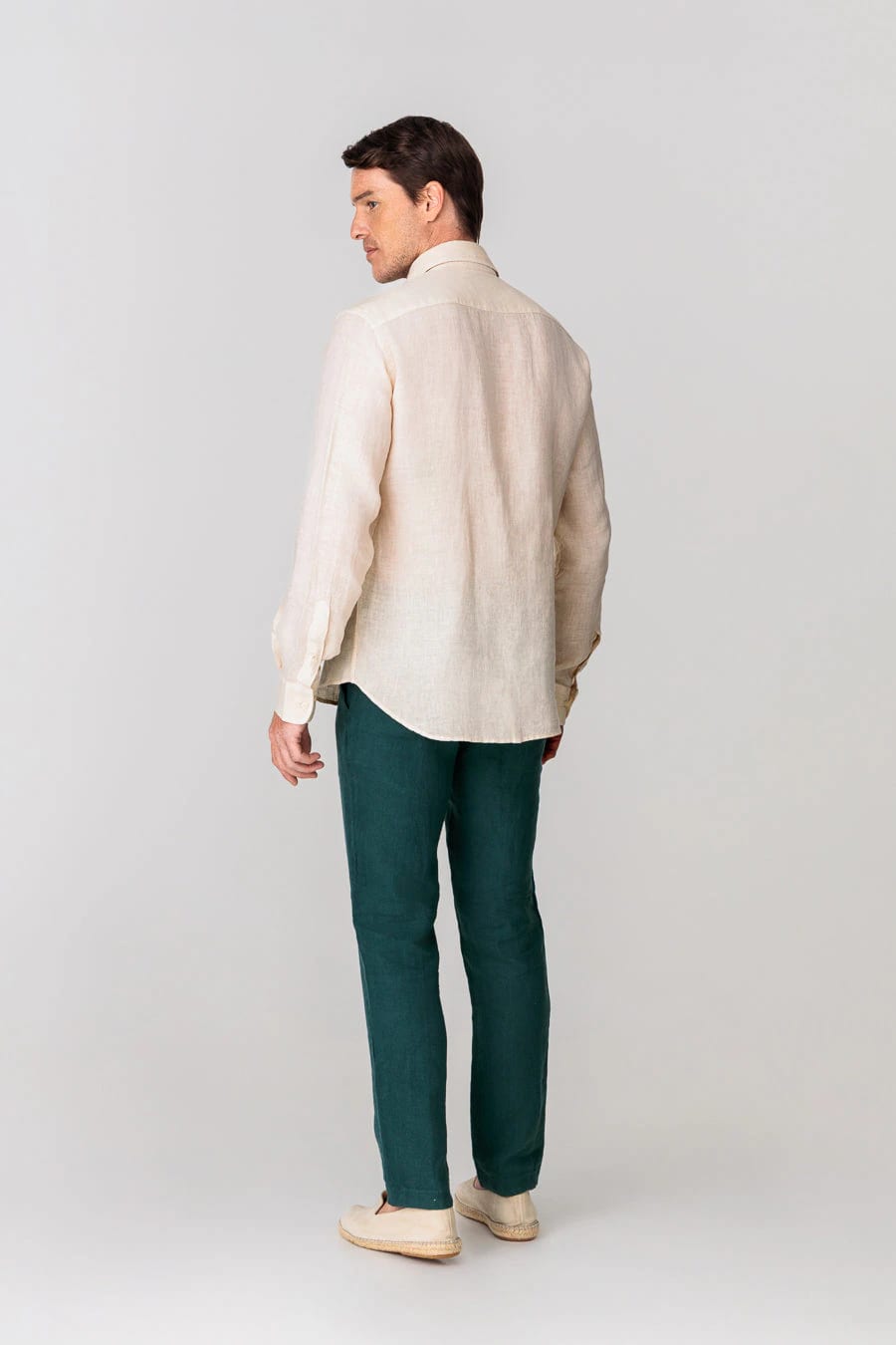 Men's linen shirt beige basic - imagen 3