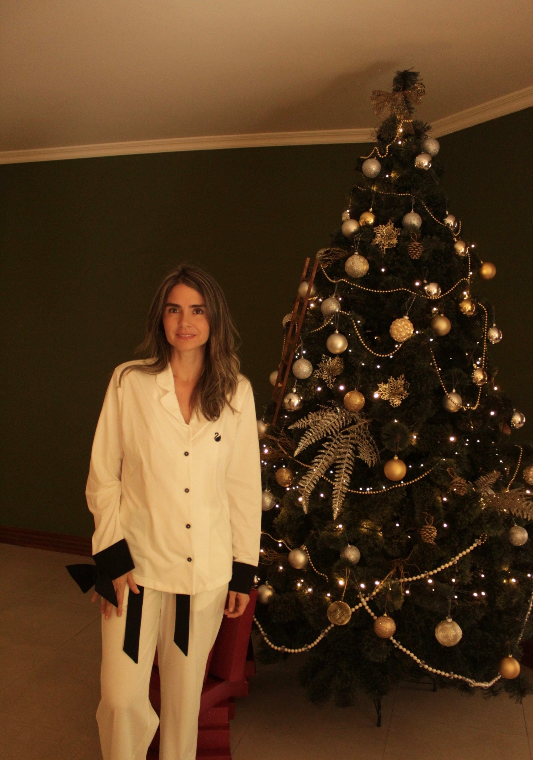 PIJAMA NOCHE OTOÑAL IVORY/BLACK BOW - imagen 1