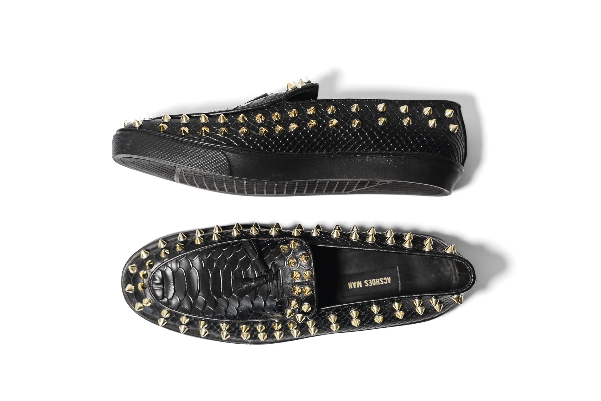 Loafers Python negro tennis puyas doradas - imagen 2