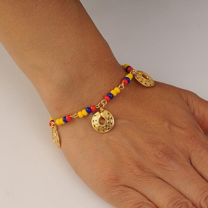 Pulsera colombia con 3 dijes mini nariguera de círculos Quimbaya - imagen 2