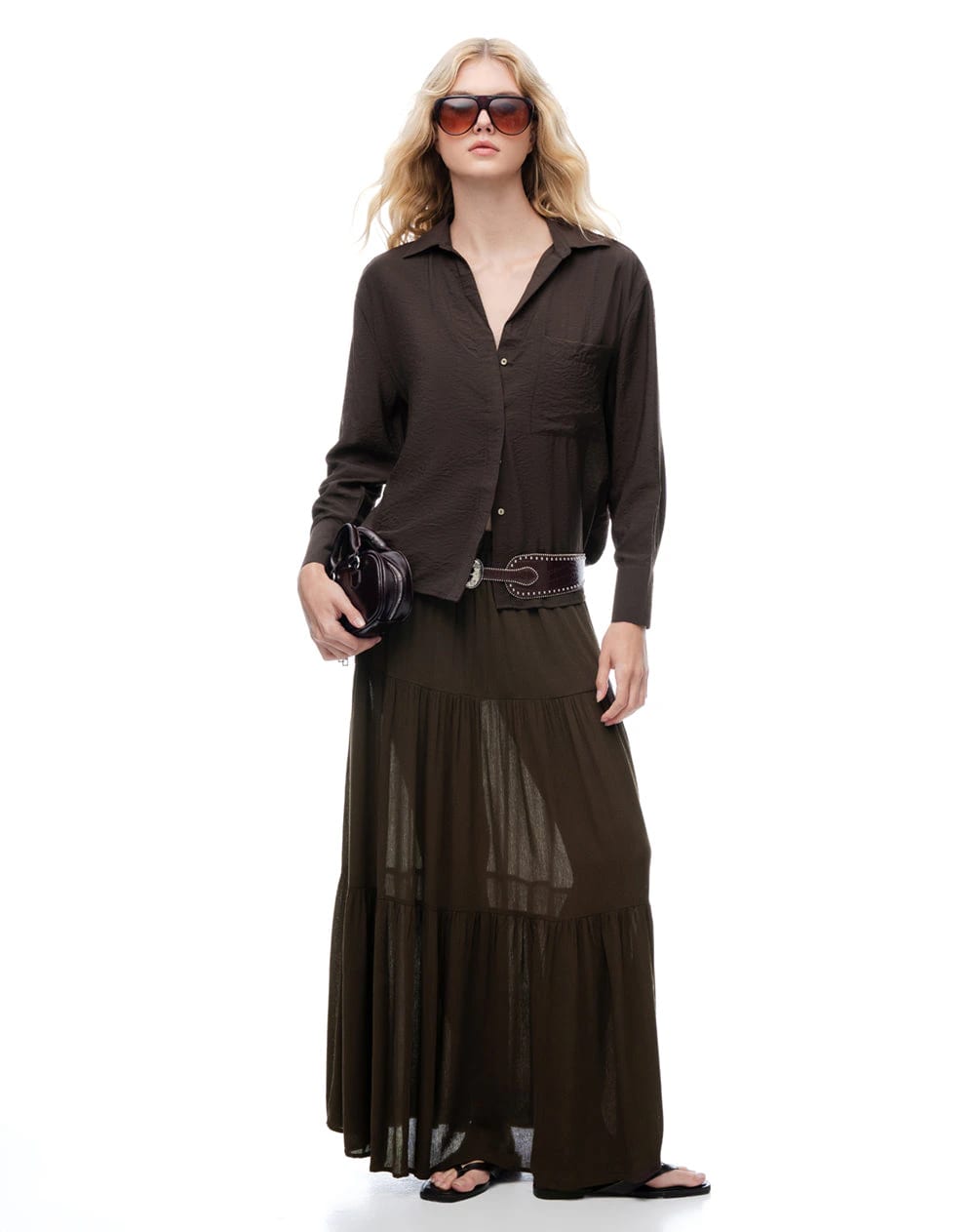 Camisa regular manga larga chocolate mujer - imagen 5
