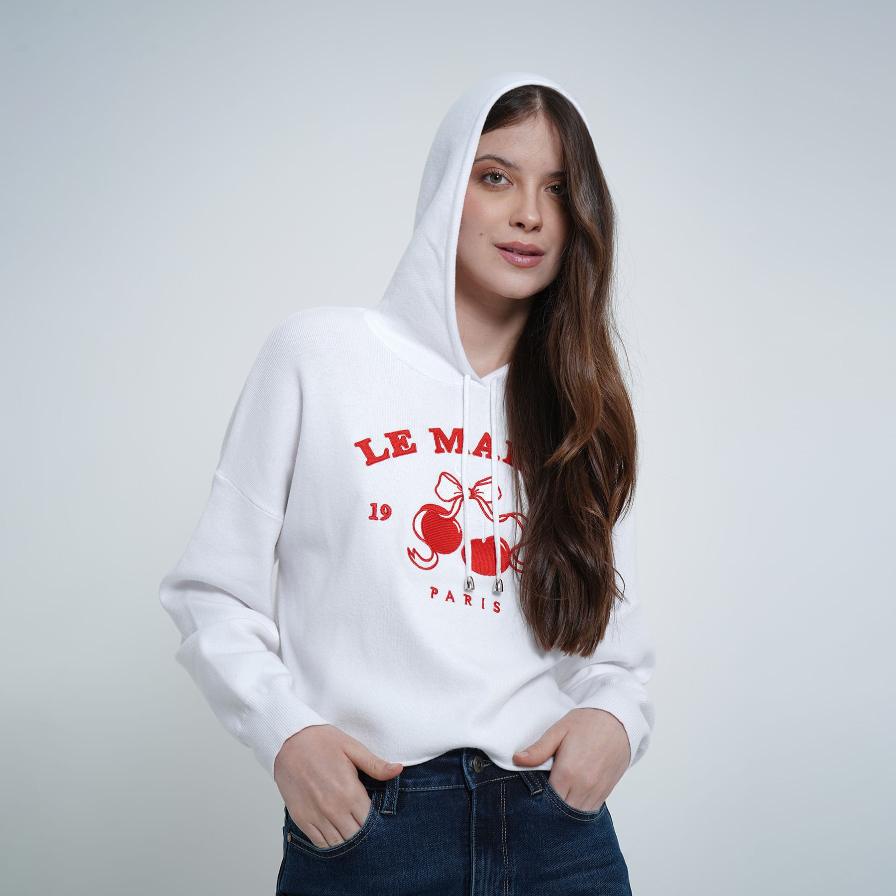 Buzo sudadera crop con capucha bordado Berry - imagen 2