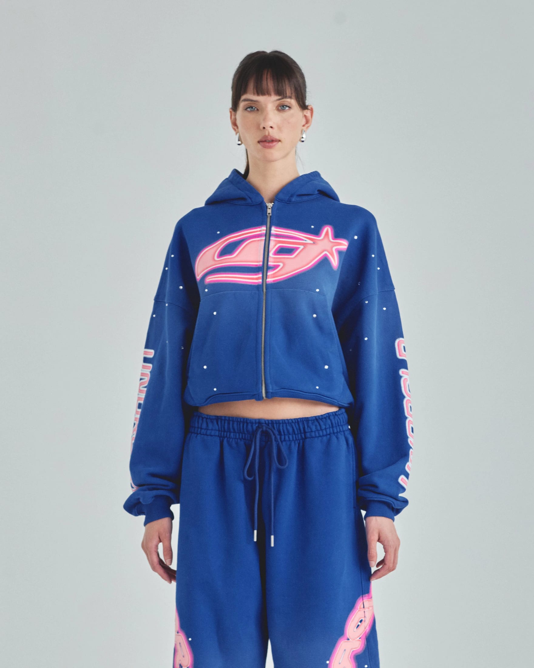 W Act 1 Neon Zip Up Boxy Fit Hoodie Electric Blue - imagen 2