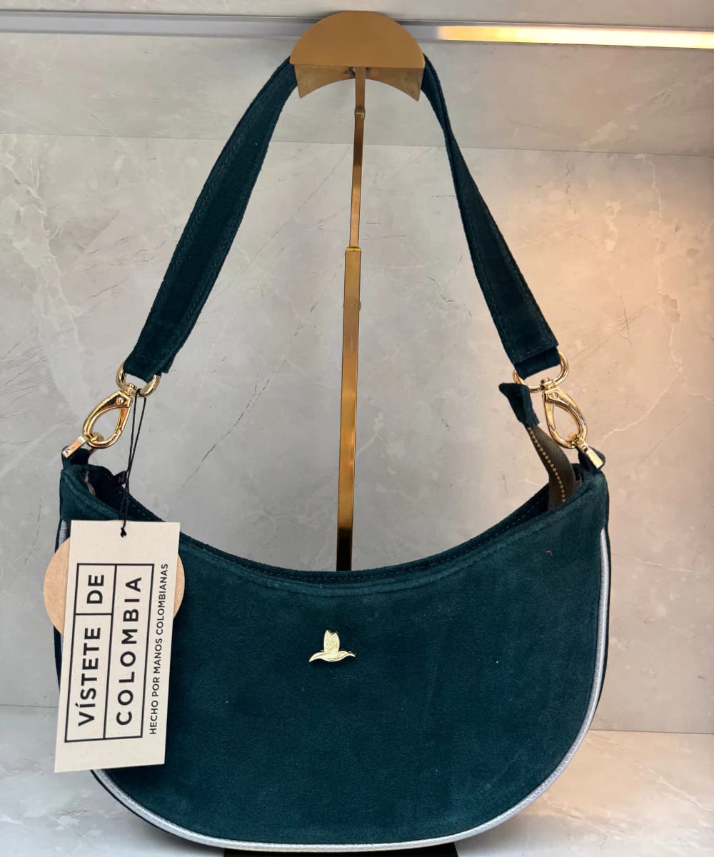 Bolso Hobo Verde Esmeralda en Cuero Ante - imagen 2