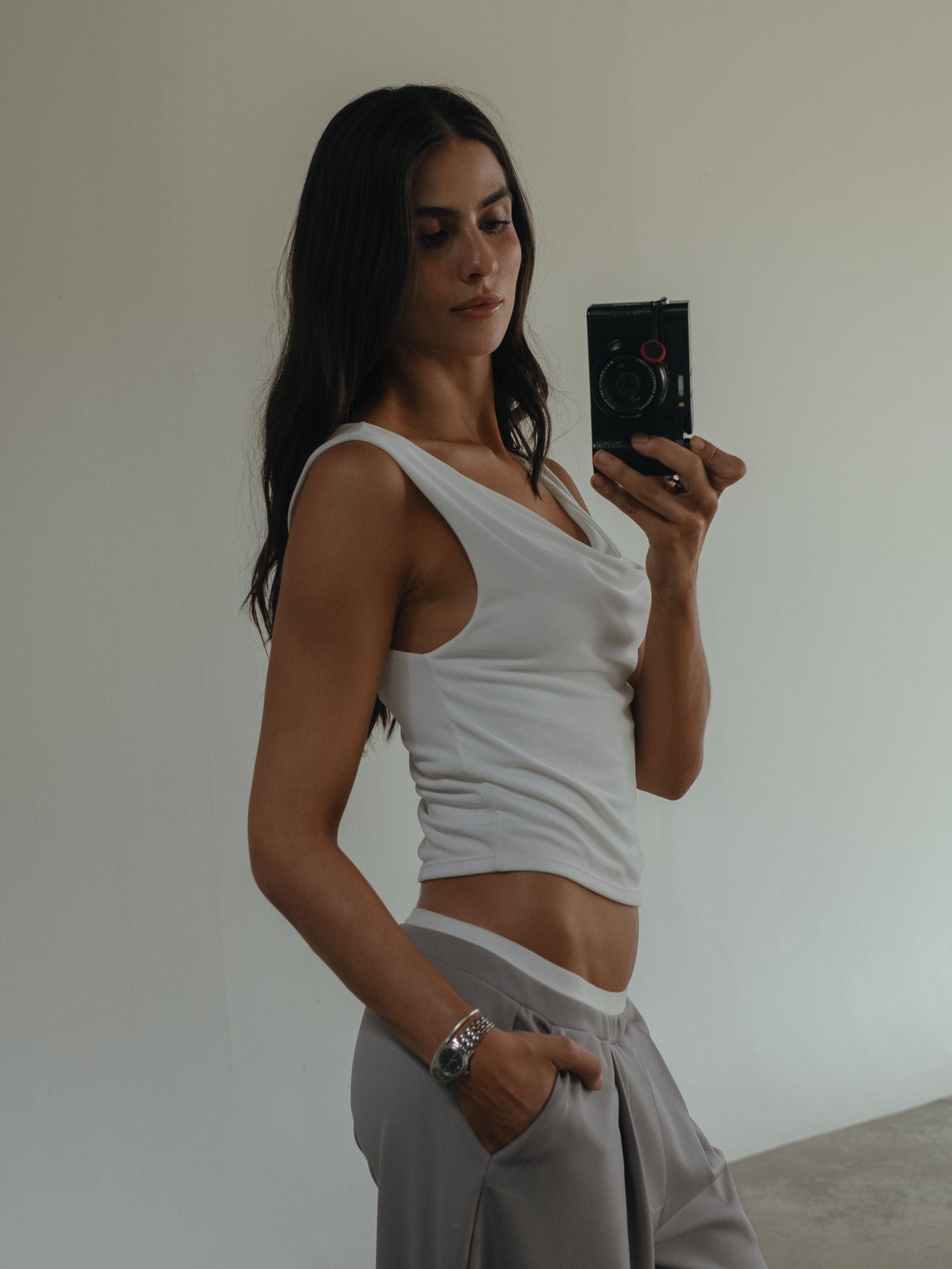 WIDE LEG BAND PANT - LIGHT GRAY - imagen 10