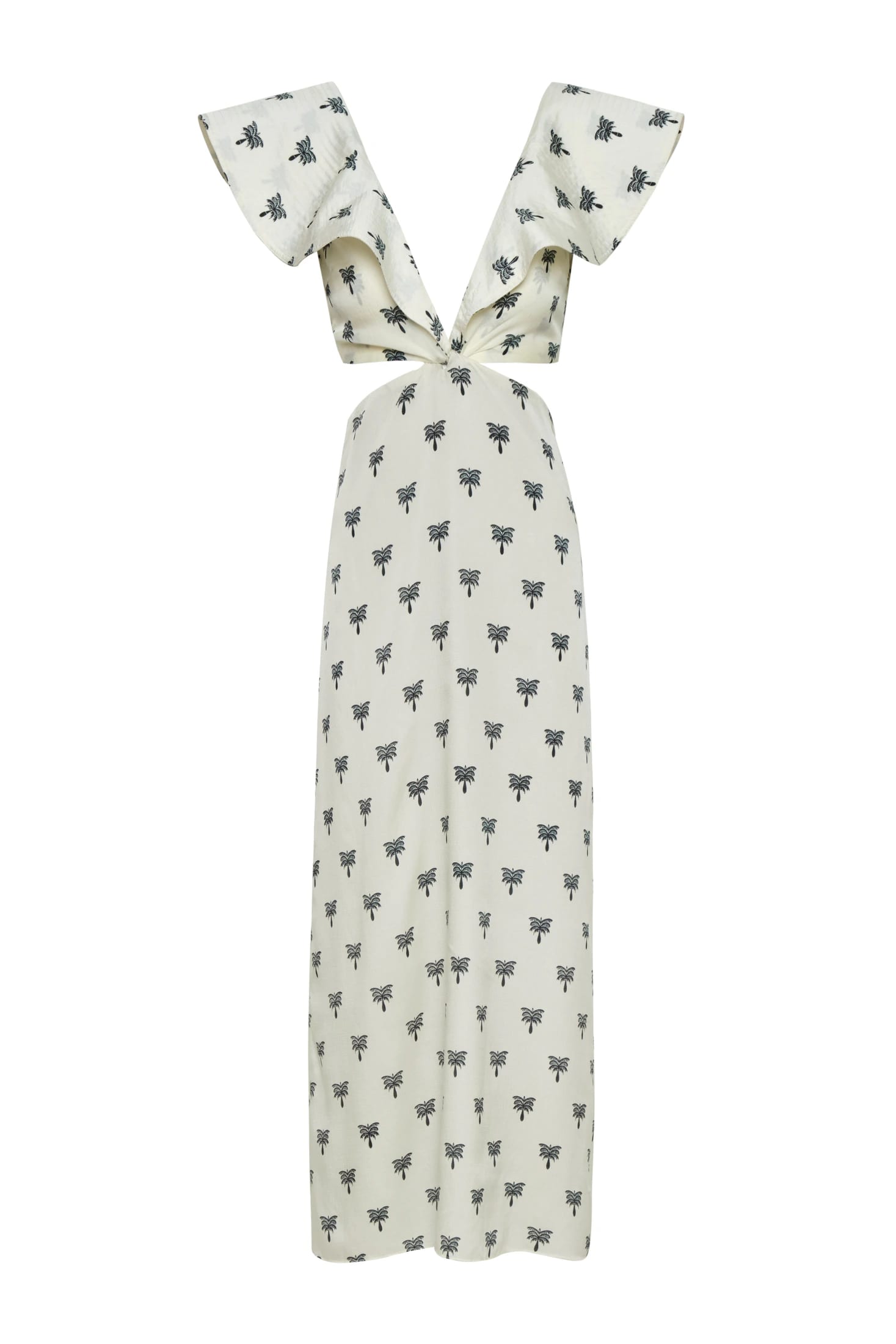 Quetzal Martellato Silk Midi Dress / Ivory - Black Polka Palms - imagen 1