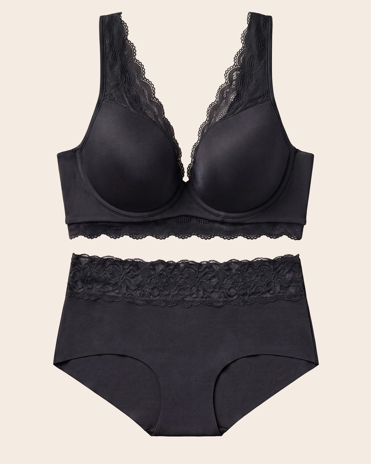 Lace Profile Bra & Ultra Light Lace Panty in Black - imagen 1