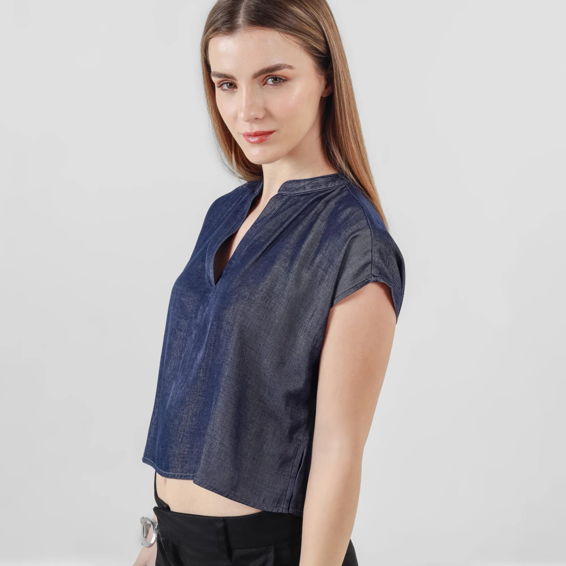 Blusa Cuello V Neru Manga Sisa - imagen 1