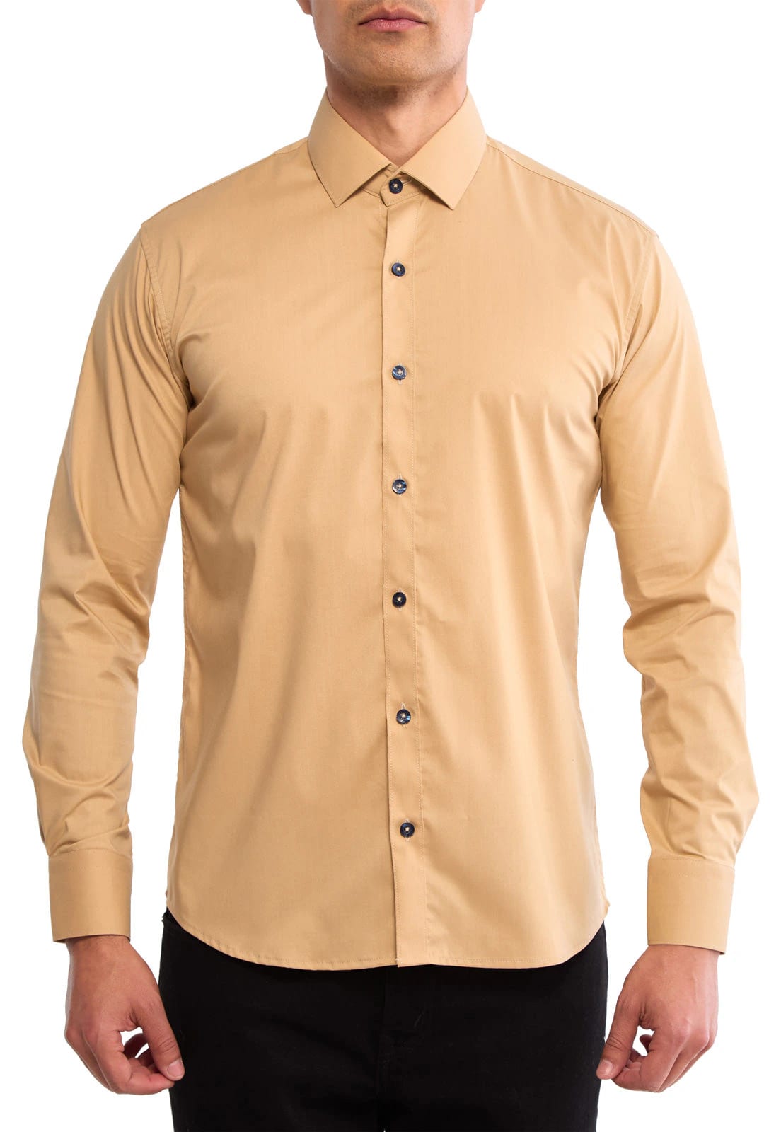 Camisa camel con botones en contraste azules - imagen 3
